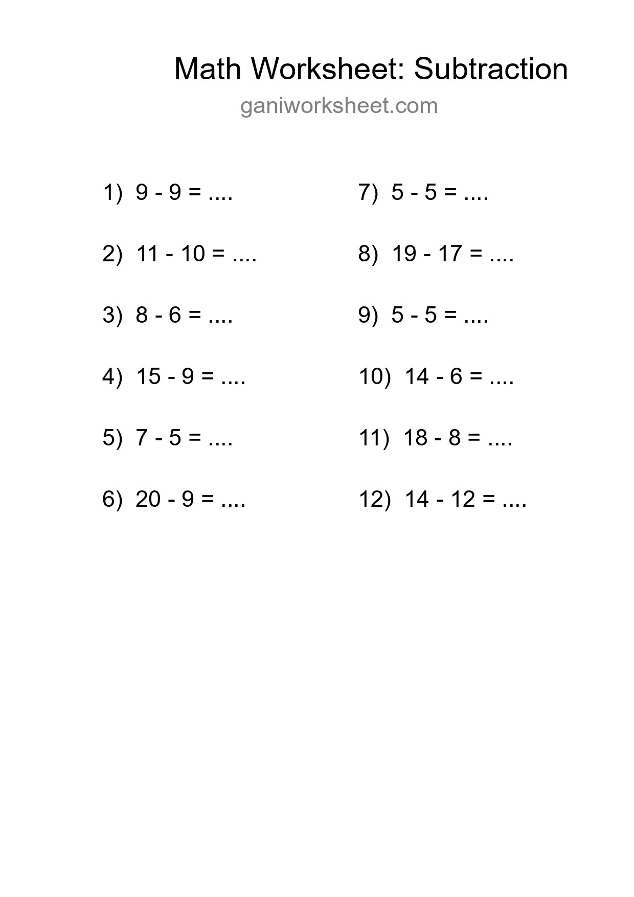 Printable Free 12 Subtraction Math Worksheet For Grade 2 - Part 878