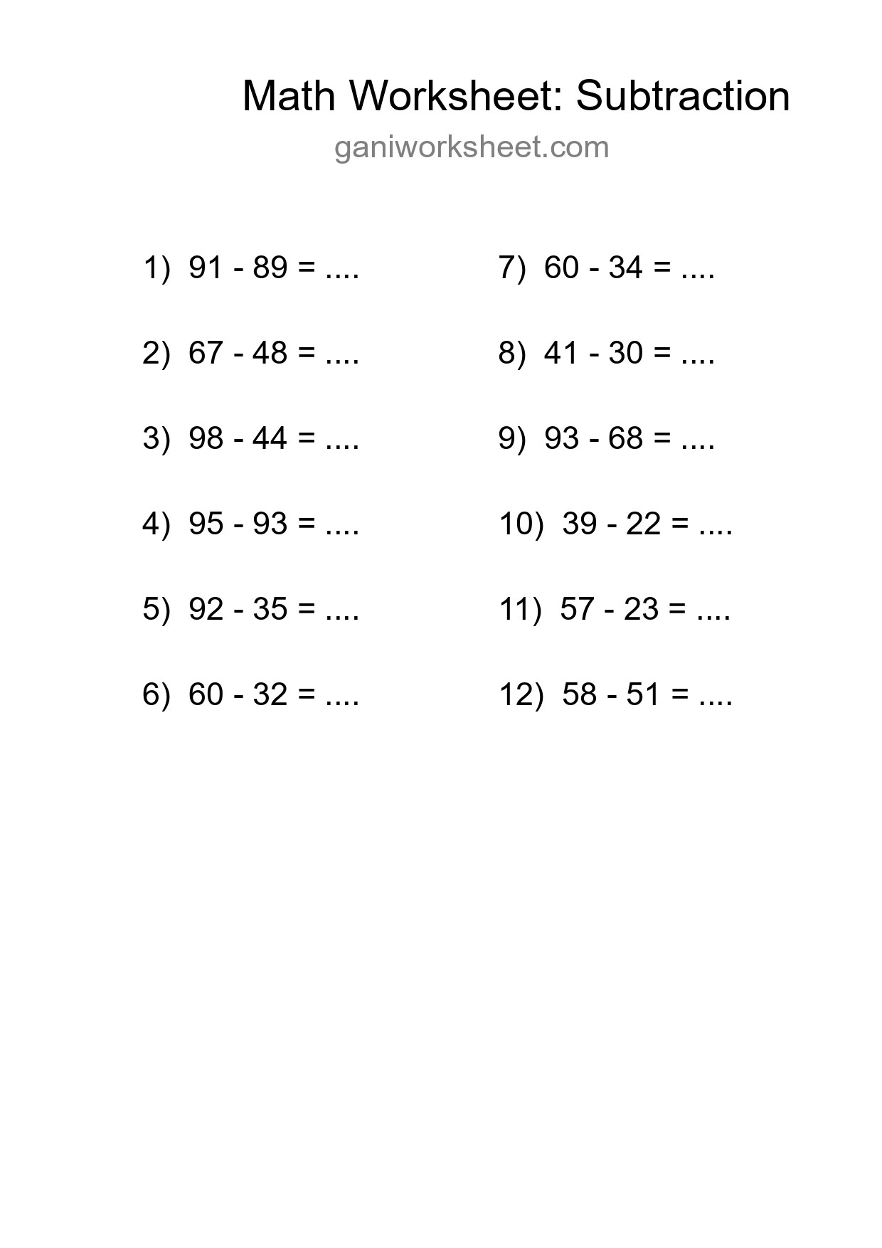 Printable Free 12 Subtraction Math Worksheet For Grade 3 - Part 748