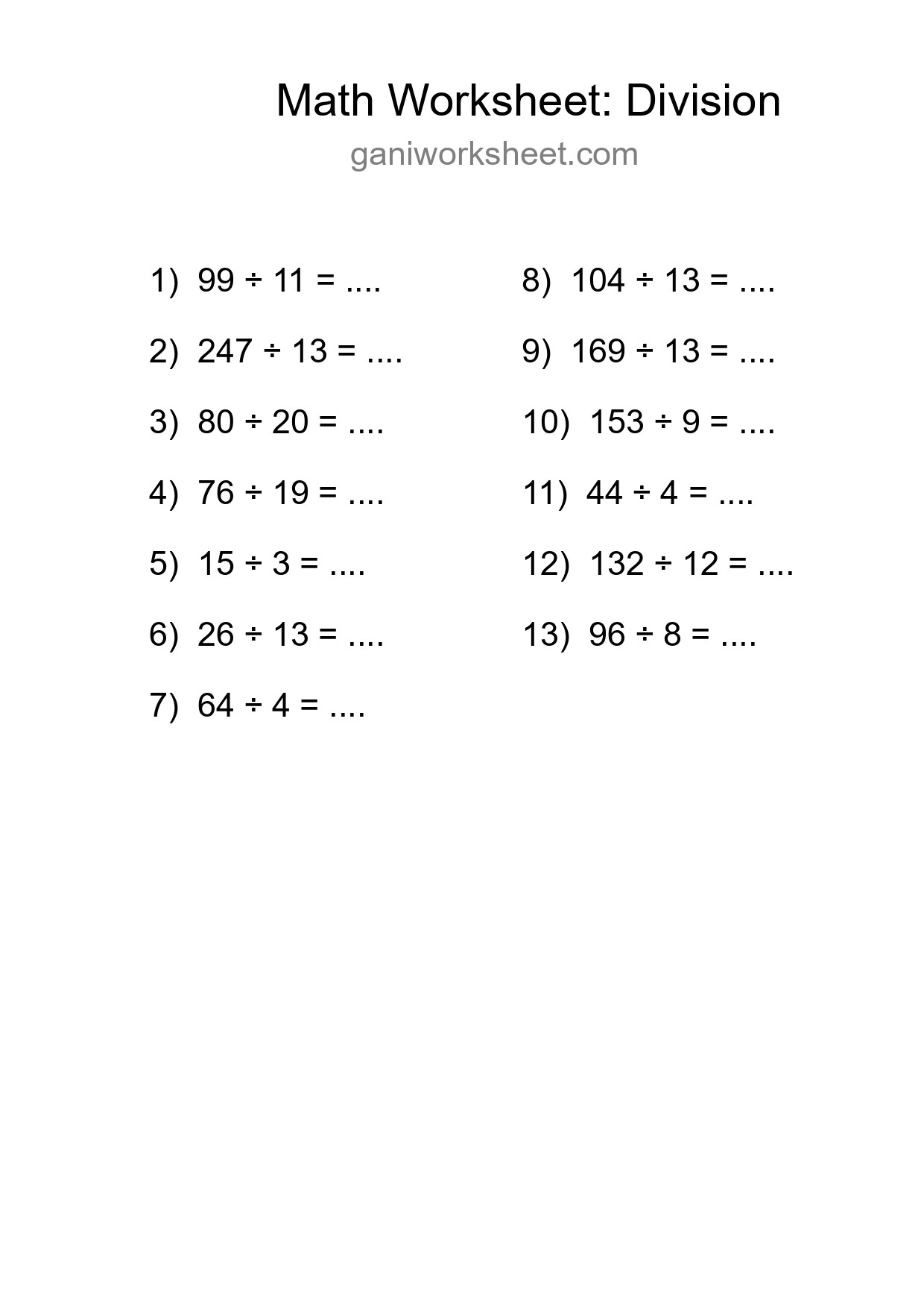 Printable Free 13 Division Math Worksheet For Grade 2 - Part 1284