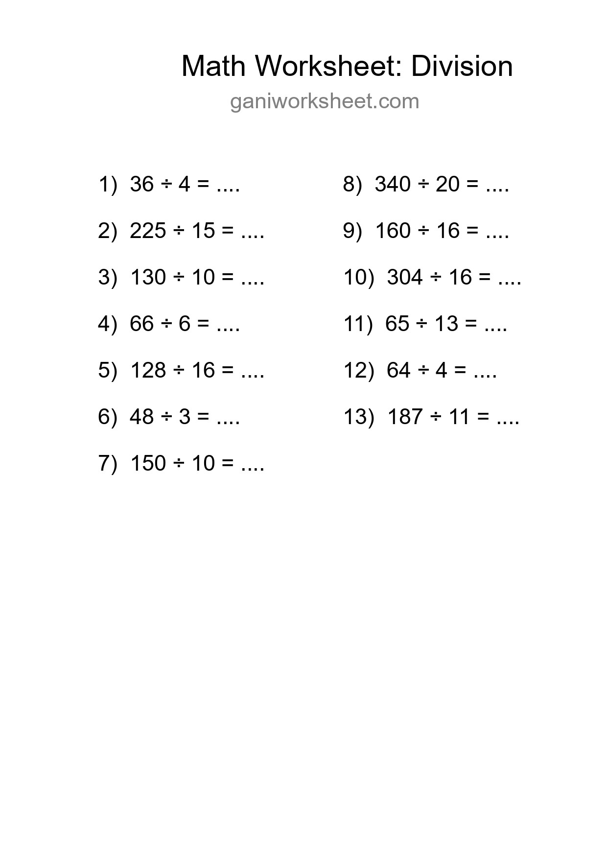 Printable Free 13 Division Math Worksheet For Grade 2 - Part 44
