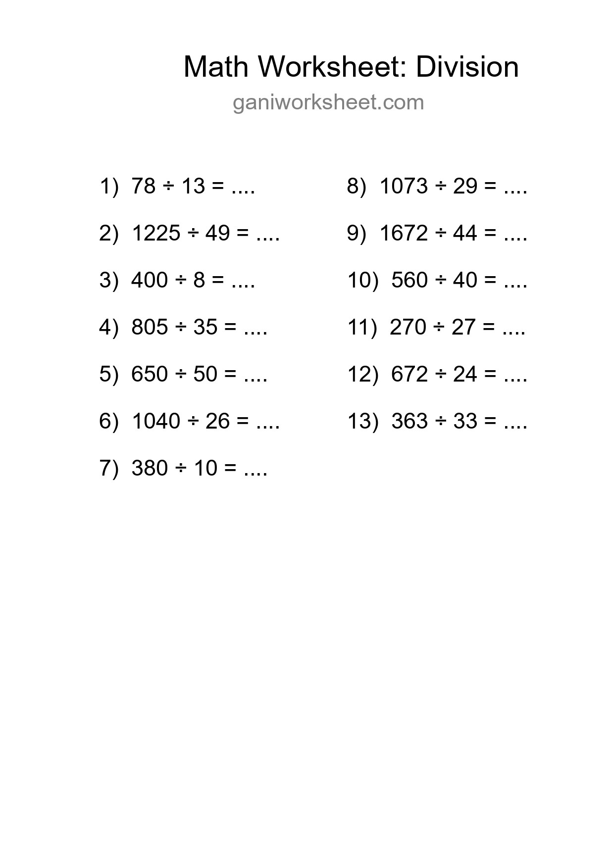 Printable Free 13 Division Math Worksheet For Grade 2 - Part 884
