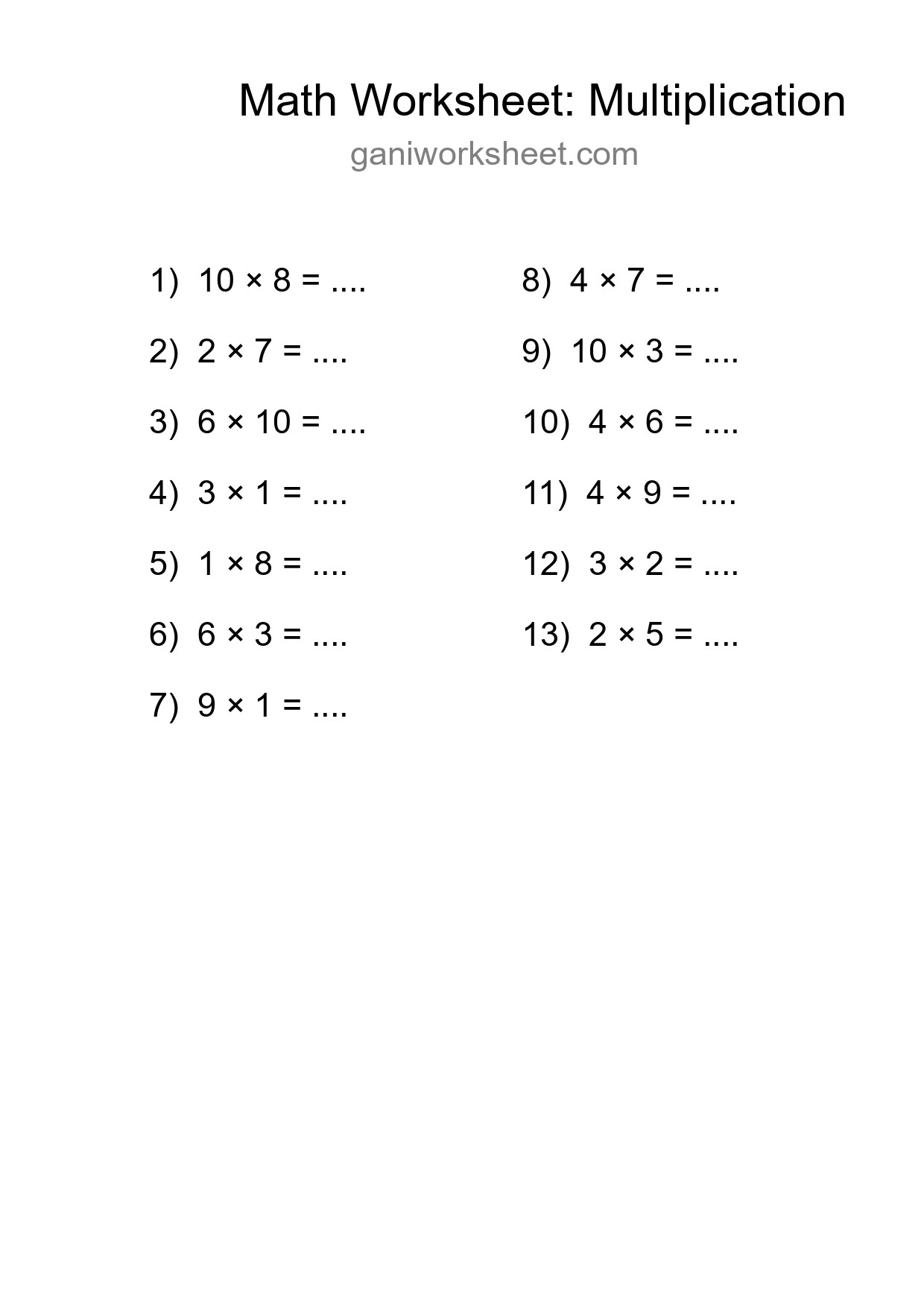 Printable Free 13 Multiplication Math Worksheet For Grade 1 - Part 1927