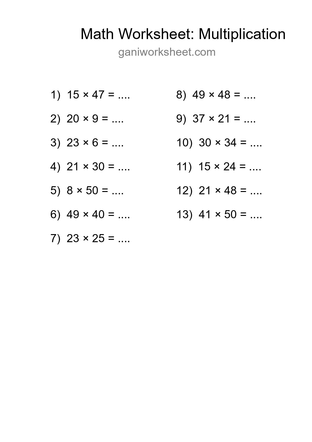 Printable Free 13 Multiplication Math Worksheet For Grade 2 - Part 377