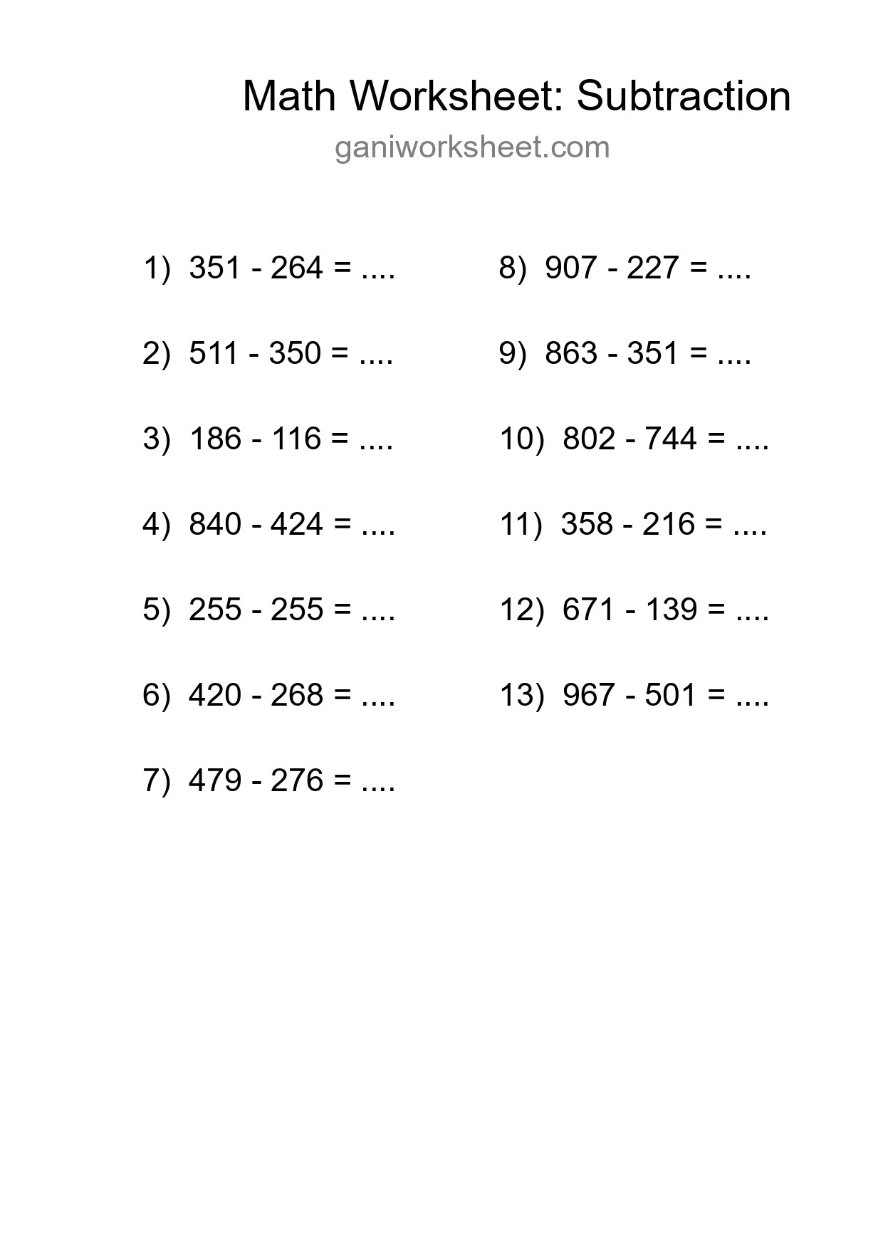 Printable Free 13 Subtraction Math Worksheet For Grade 5 - Part 1548