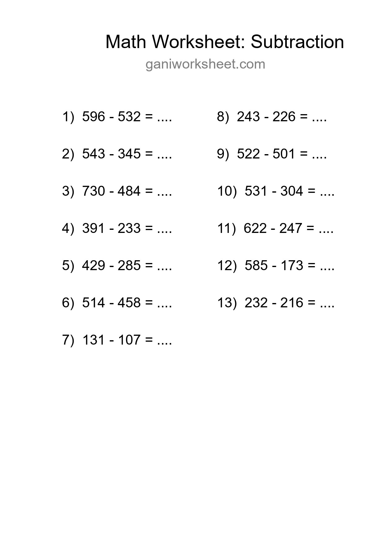 Printable Free 13 Subtraction Math Worksheet For Grade 5 - Part 48