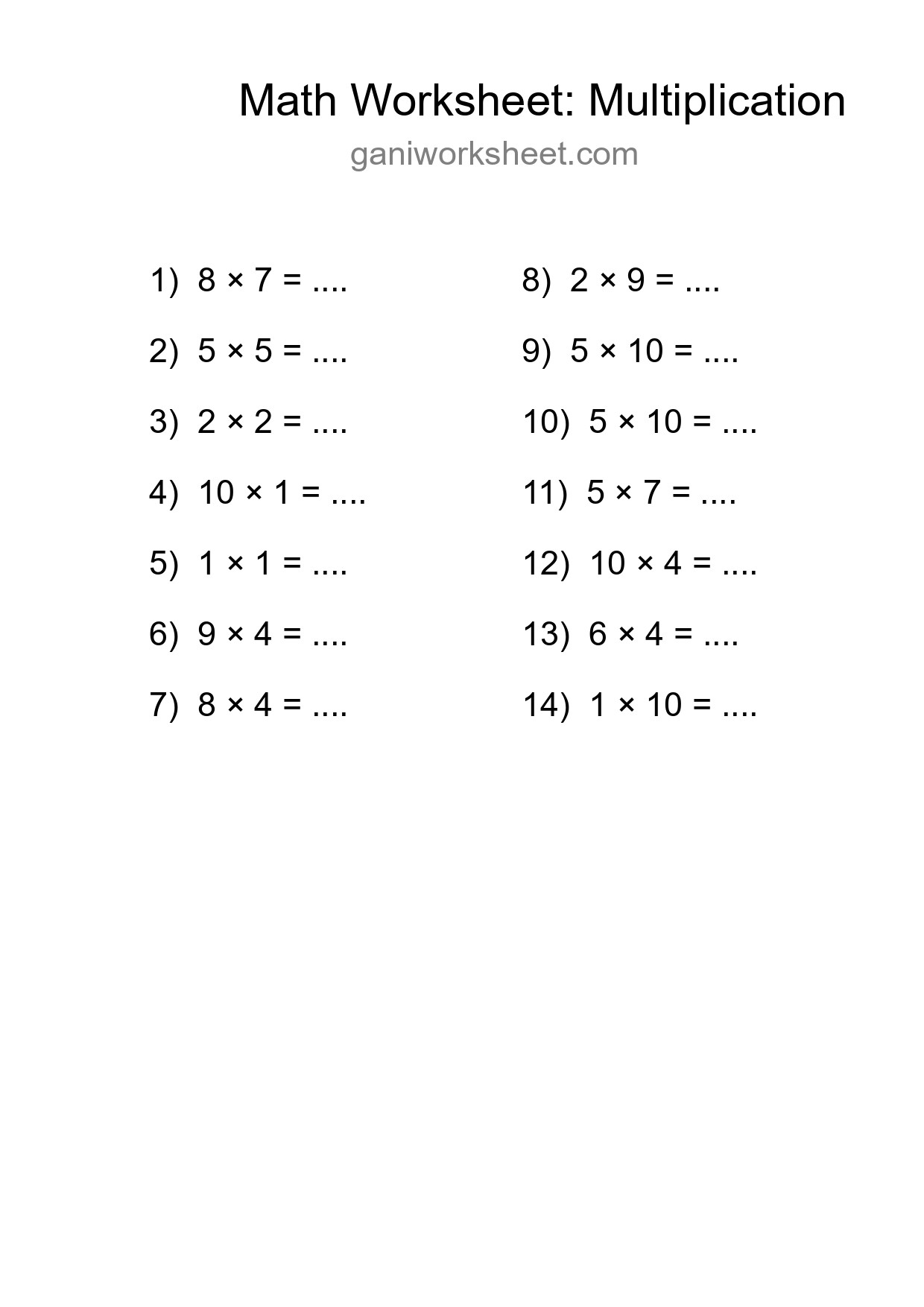 Printable Free 14 Multiplication Math Worksheet For Grade 1 - Part 547