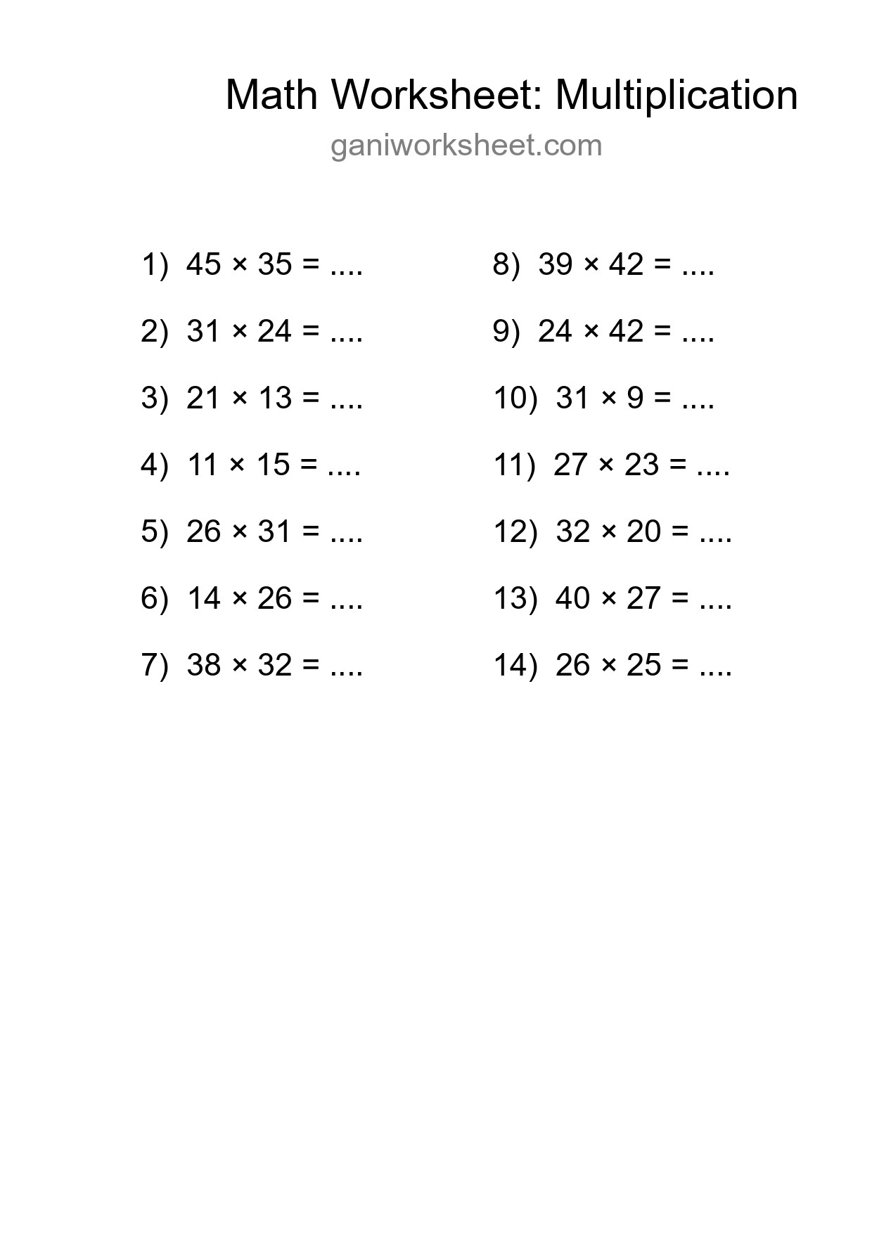 Printable Free 14 Multiplication Math Worksheet For Grade 2 - Part 1597