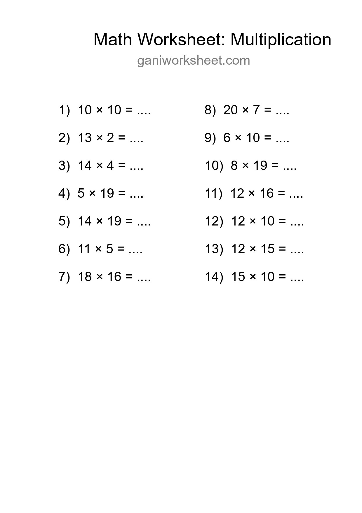 Printable Free 14 Multiplication Math Worksheet For Grade 2 - Part 77