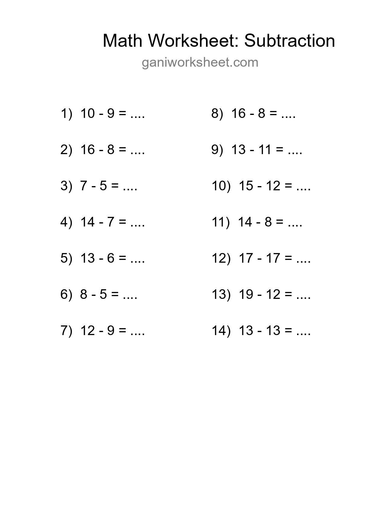 Printable Free 14 Subtraction Math Worksheet For Grade 2 - Part 1378