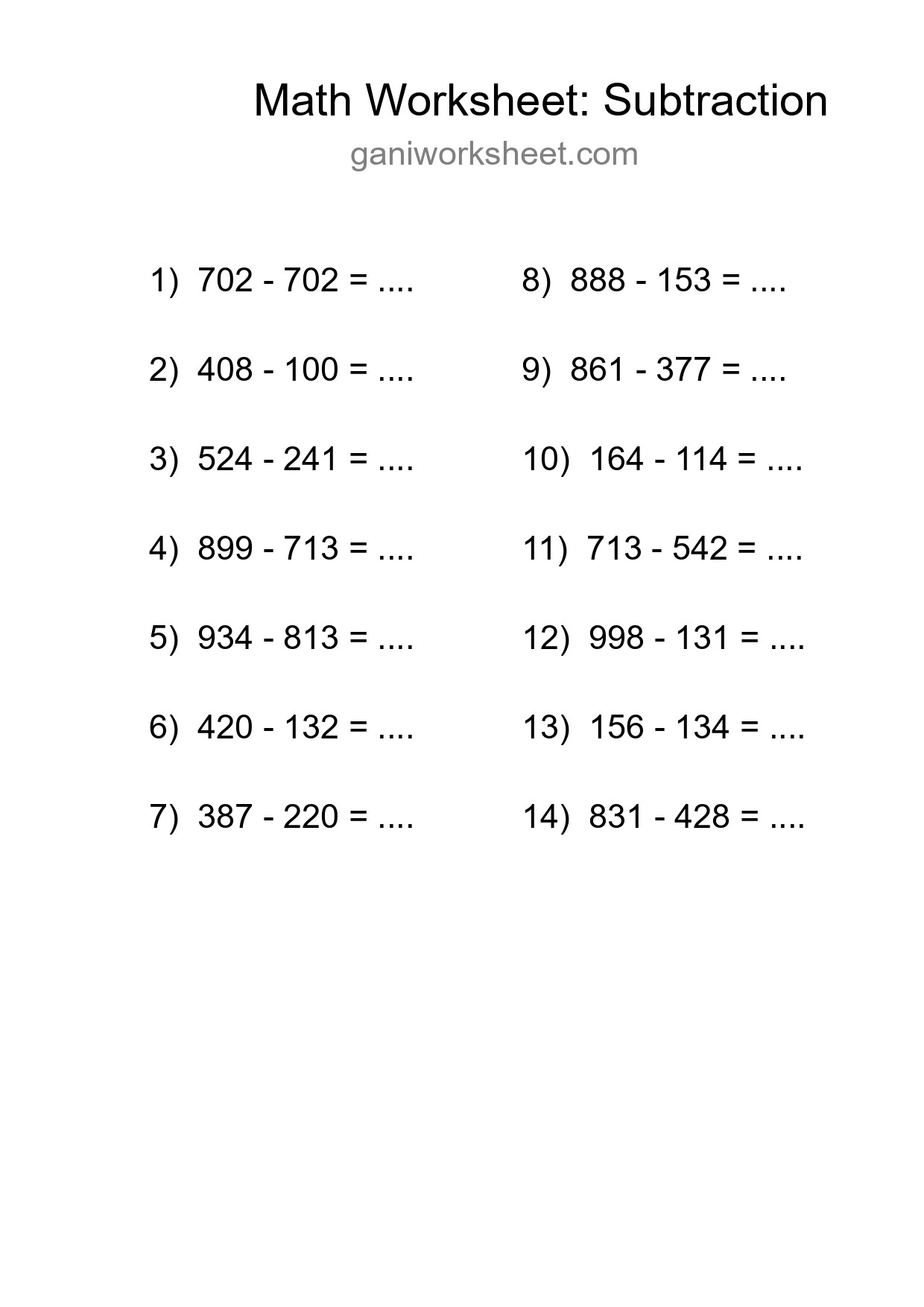 Printable Free 14 Subtraction Math Worksheet For Grade 5 - Part 798