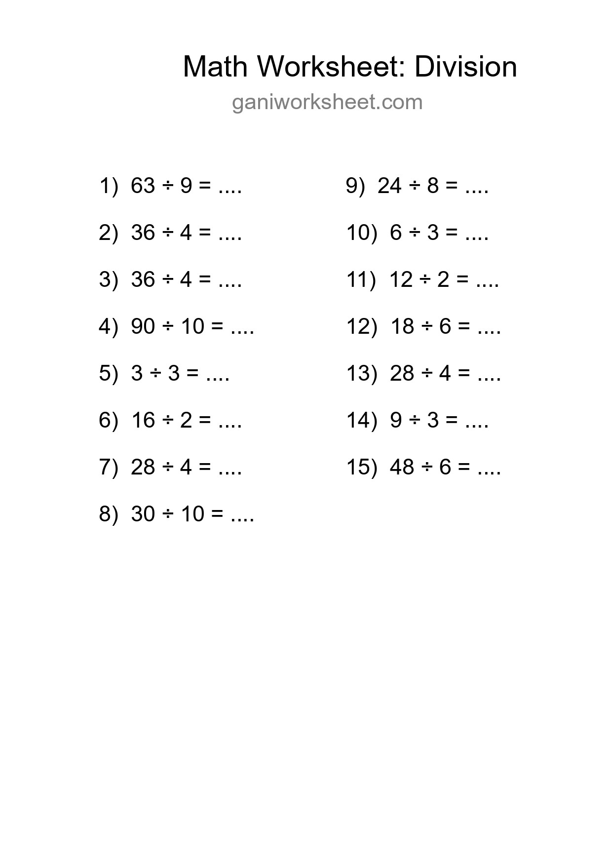 Printable Free 15 Division Math Worksheet For Grade 1 - Part 1544