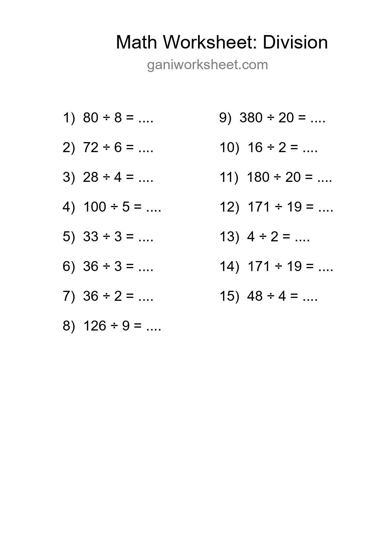 Printable Free 15 Division Math Worksheet For Grade 2 - Part 484