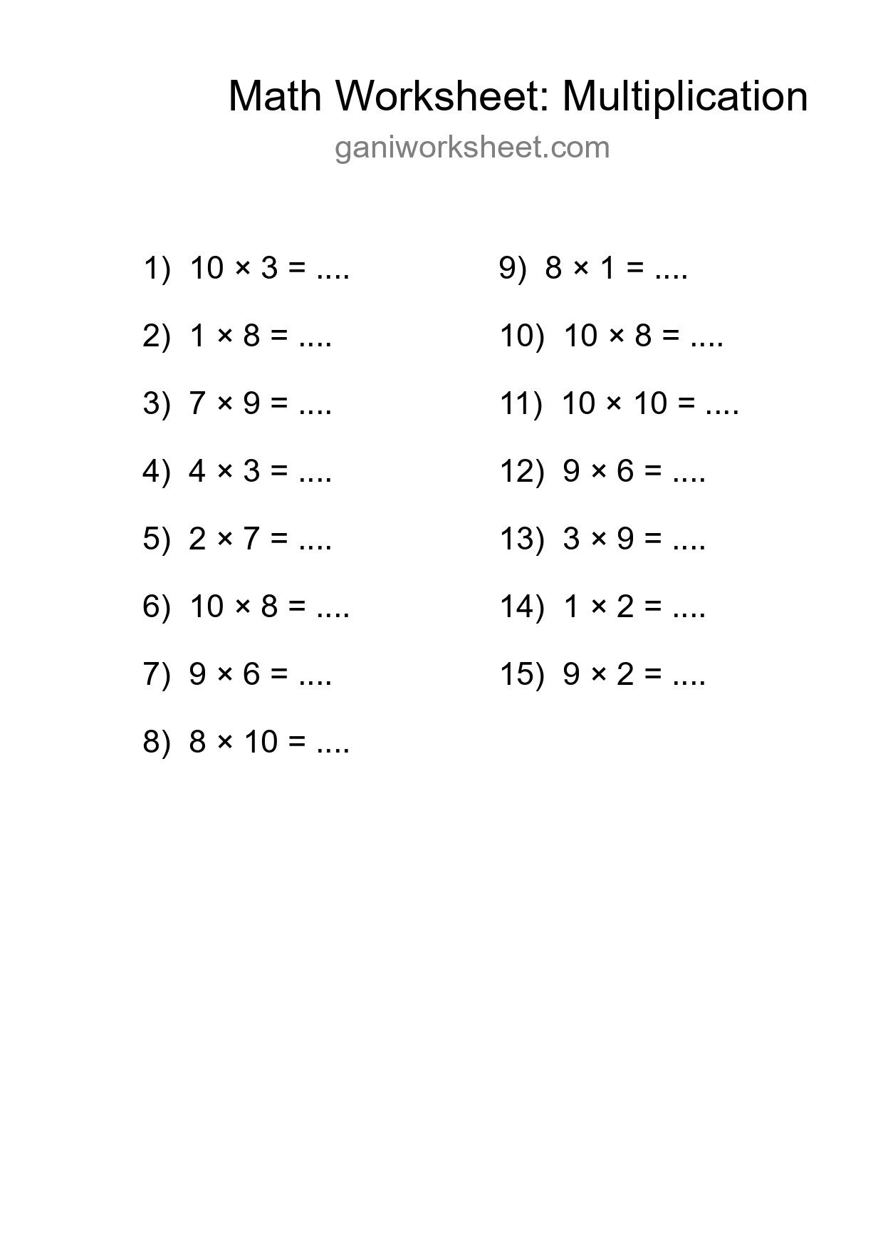 Printable Free 15 Multiplication Math Worksheet For Grade 1 - Part 1297
