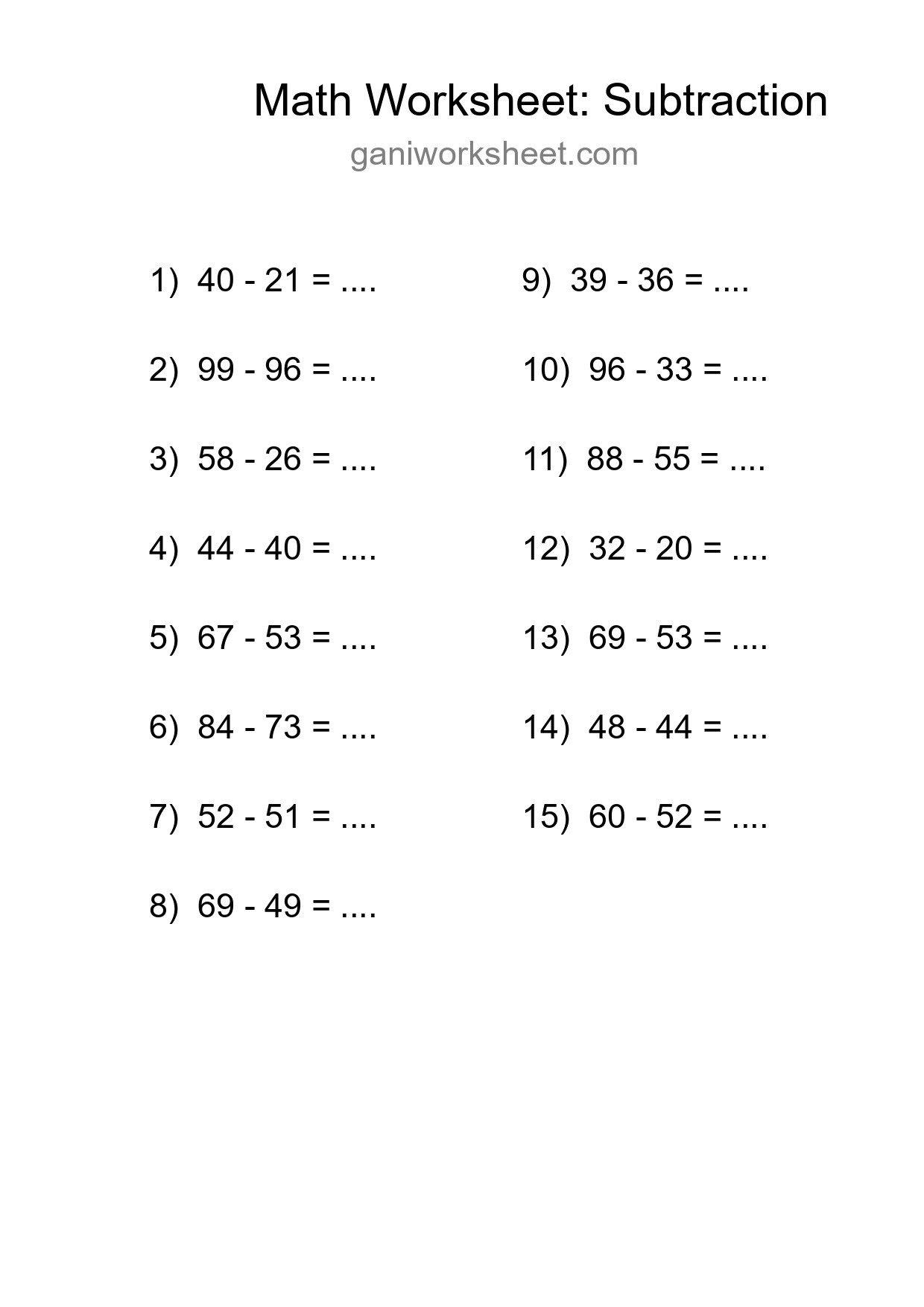 Printable Free 15 Subtraction Math Worksheet For Grade 3 - Part 868