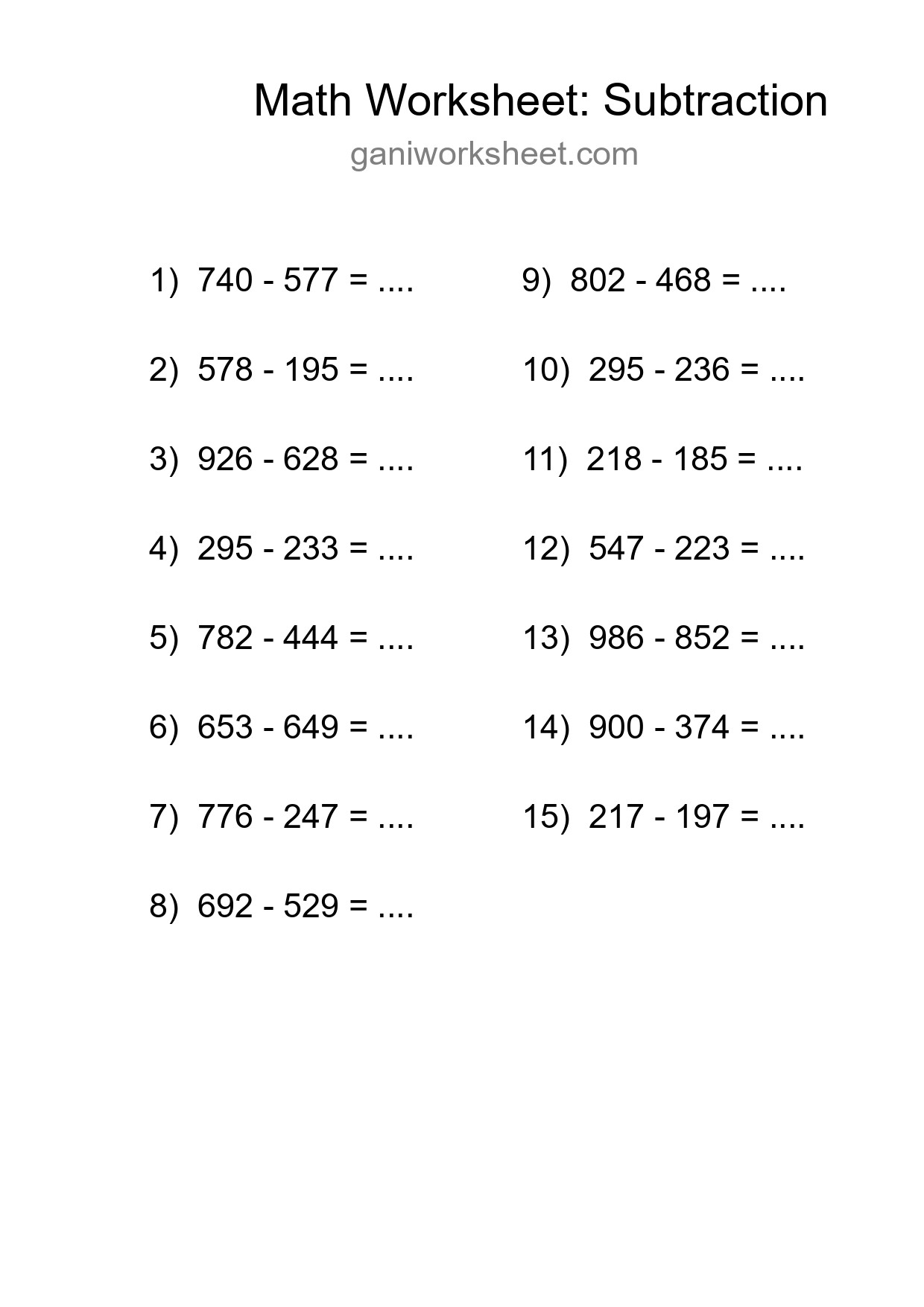 Printable Free 15 Subtraction Math Worksheet For Grade 5 - Part 268