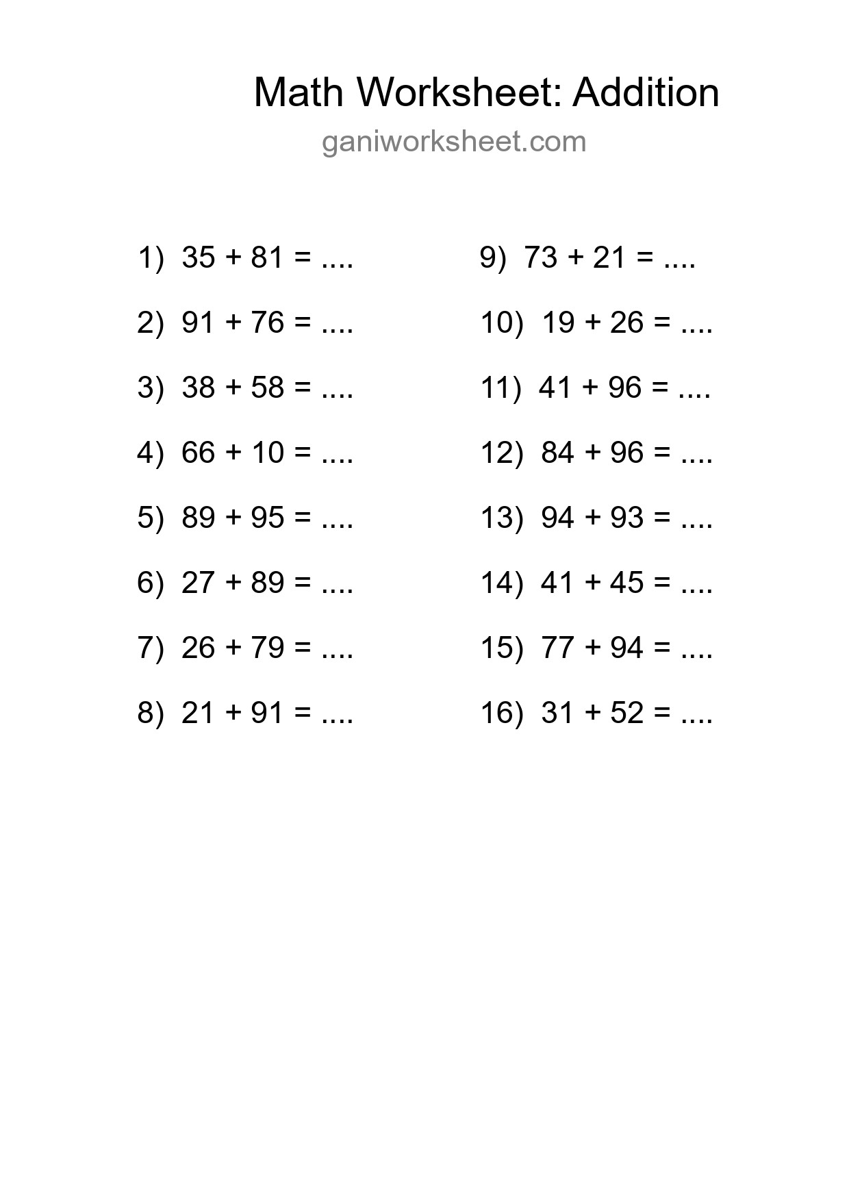 Printable Free 16 Addition Math Worksheet For Grade 3 - Part 41