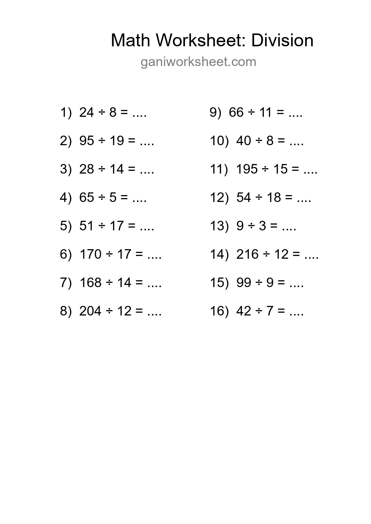 Printable Free 16 Division Math Worksheet For Grade 2 - Part 854