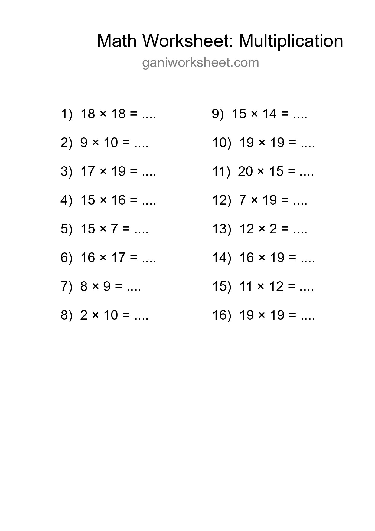 Printable Free 16 Multiplication Math Worksheet For Grade 2 - Part 1227