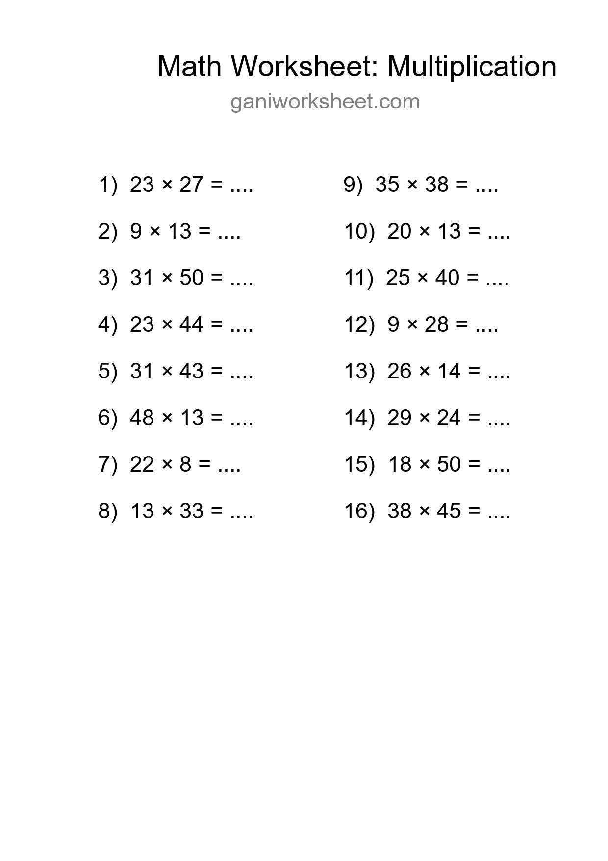 Printable Free 16 Multiplication Math Worksheet For Grade 2 - Part 307
