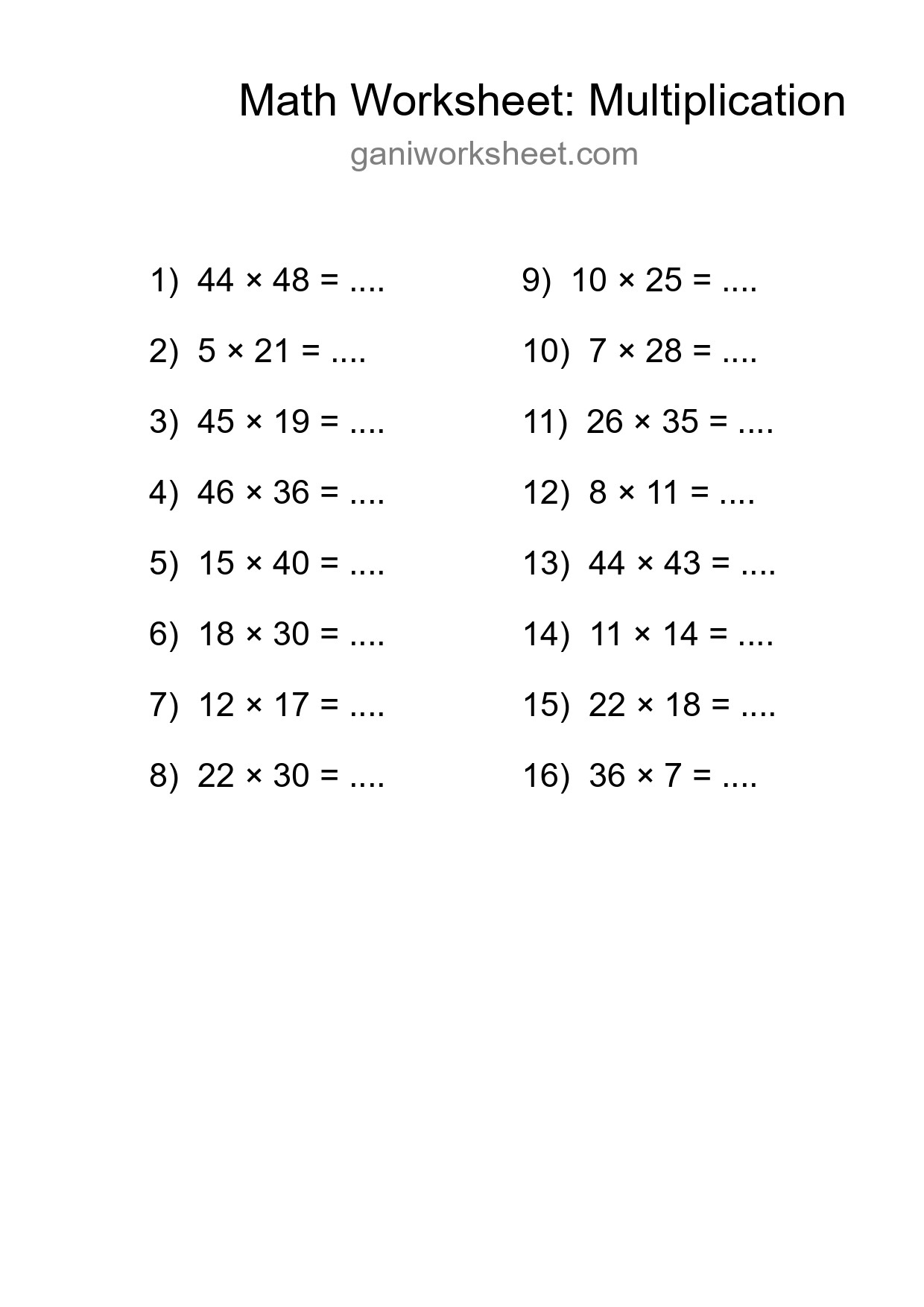 Printable Free 16 Multiplication Math Worksheet For Grade 2 - Part 647