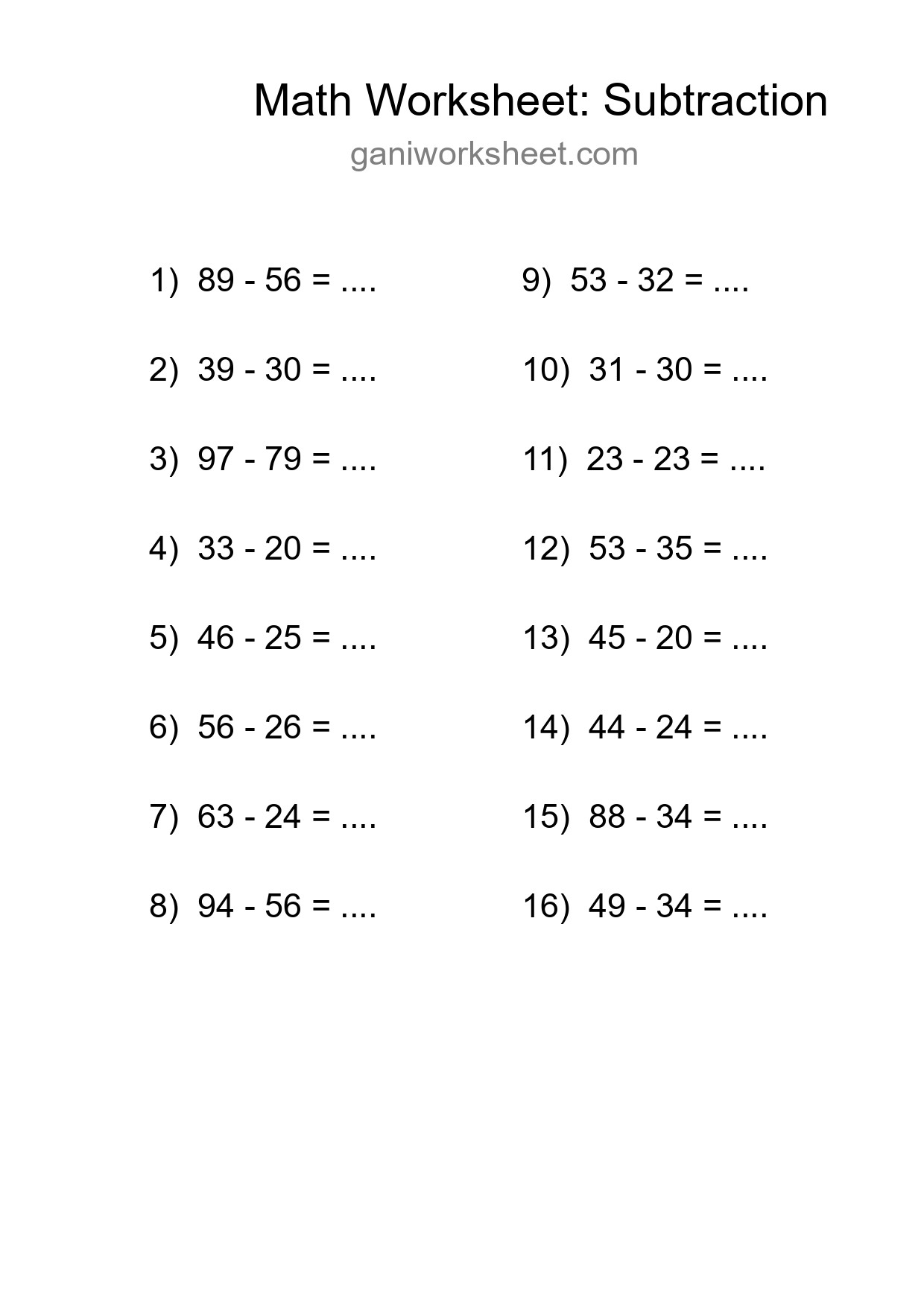 Printable Free 16 Subtraction Math Worksheet For Grade 3 - Part 418