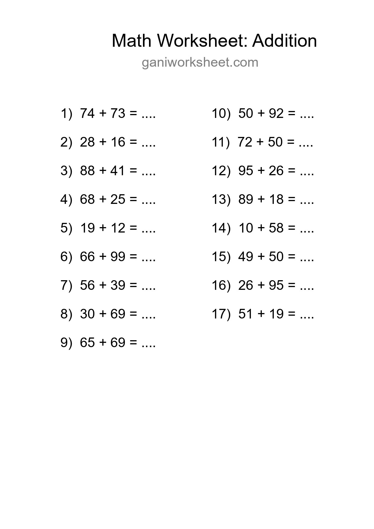 Printable Free 17 Addition Math Worksheet For Grade 3 - Part 1021