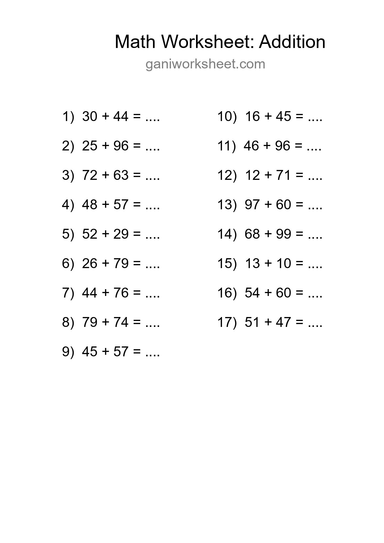Printable Free 17 Addition Math Worksheet For Grade 3 - Part 1281