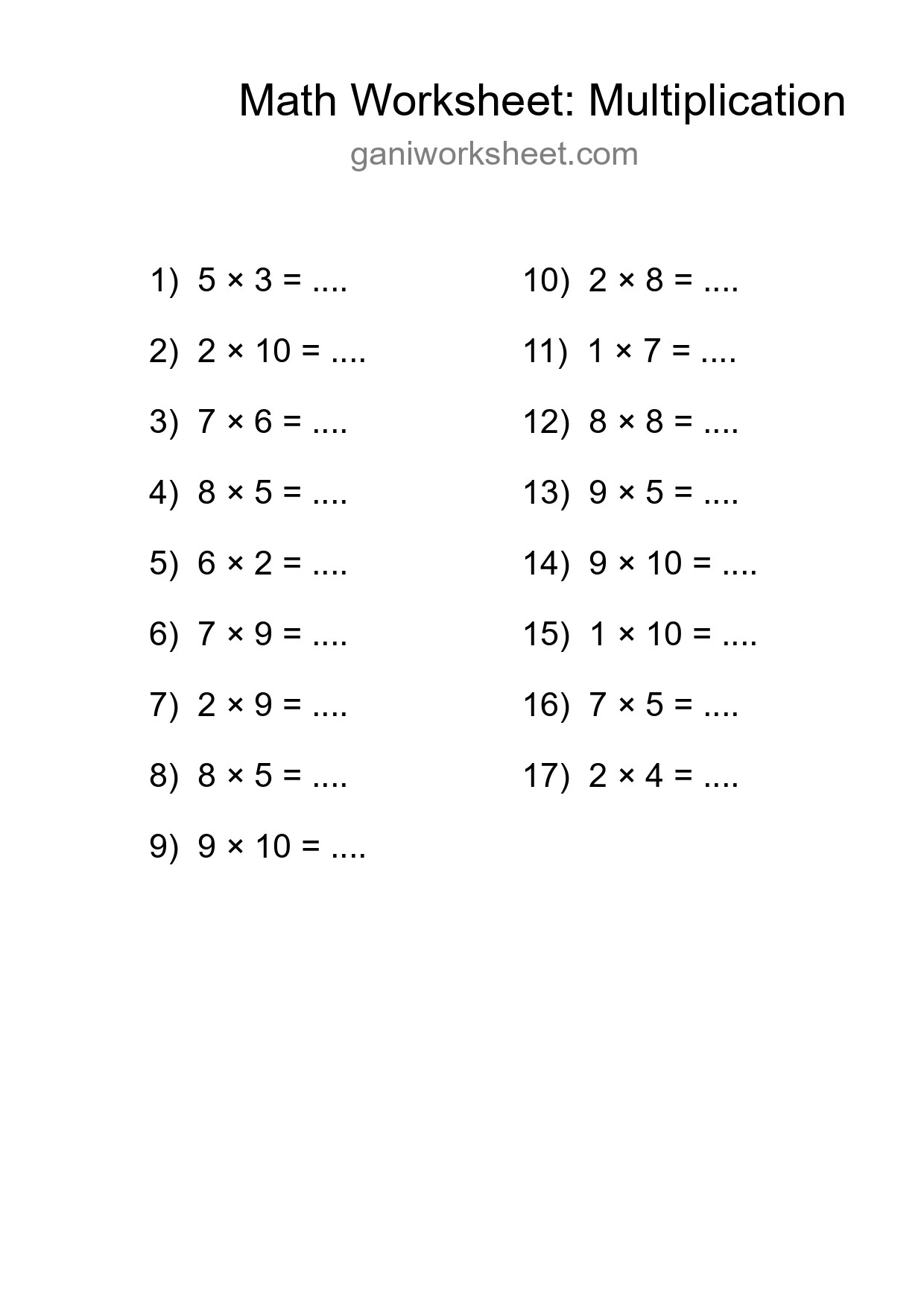 Printable Free 17 Multiplication Math Worksheet For Grade 1 - Part 1267