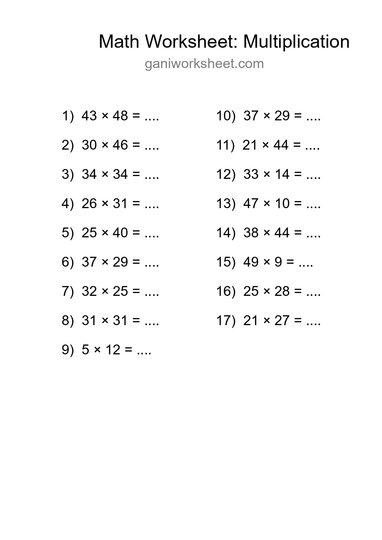 Printable Free 17 Multiplication Math Worksheet For Grade 2 - Part 127