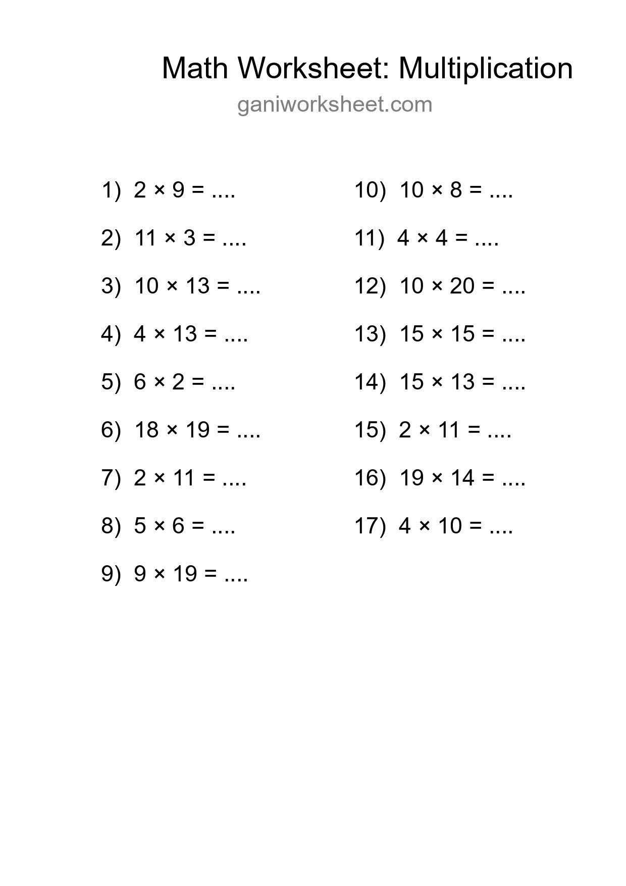 Printable Free 17 Multiplication Math Worksheet For Grade 2 - Part 137