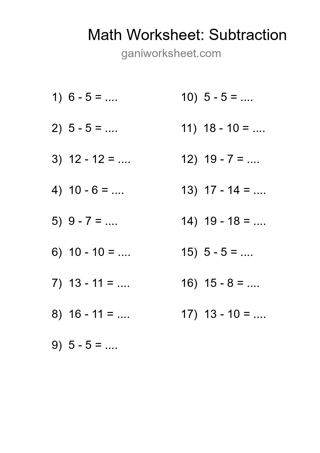 Printable Free 17 Subtraction Math Worksheet For Grade 2 - Part 1498