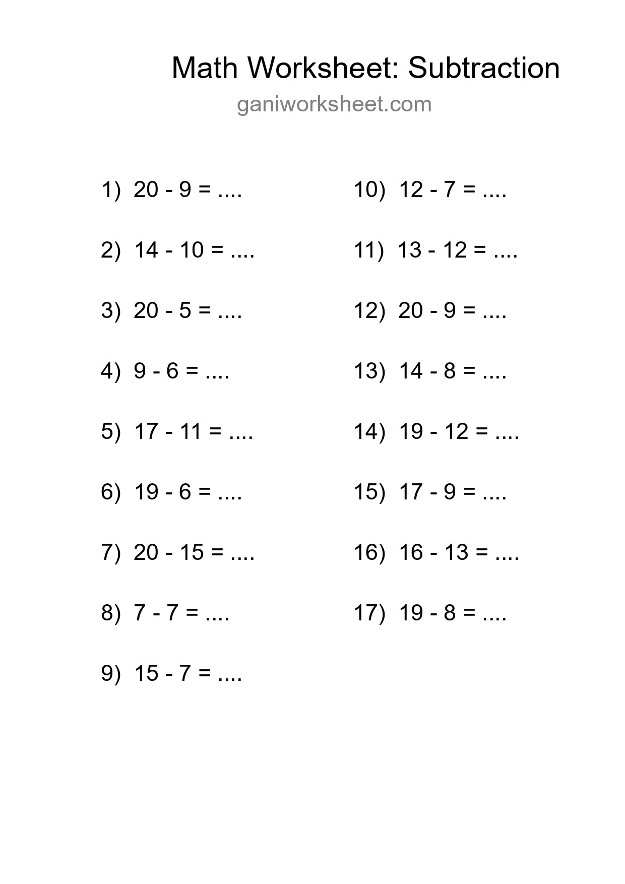 Printable Free 17 Subtraction Math Worksheet For Grade 2 - Part 1638
