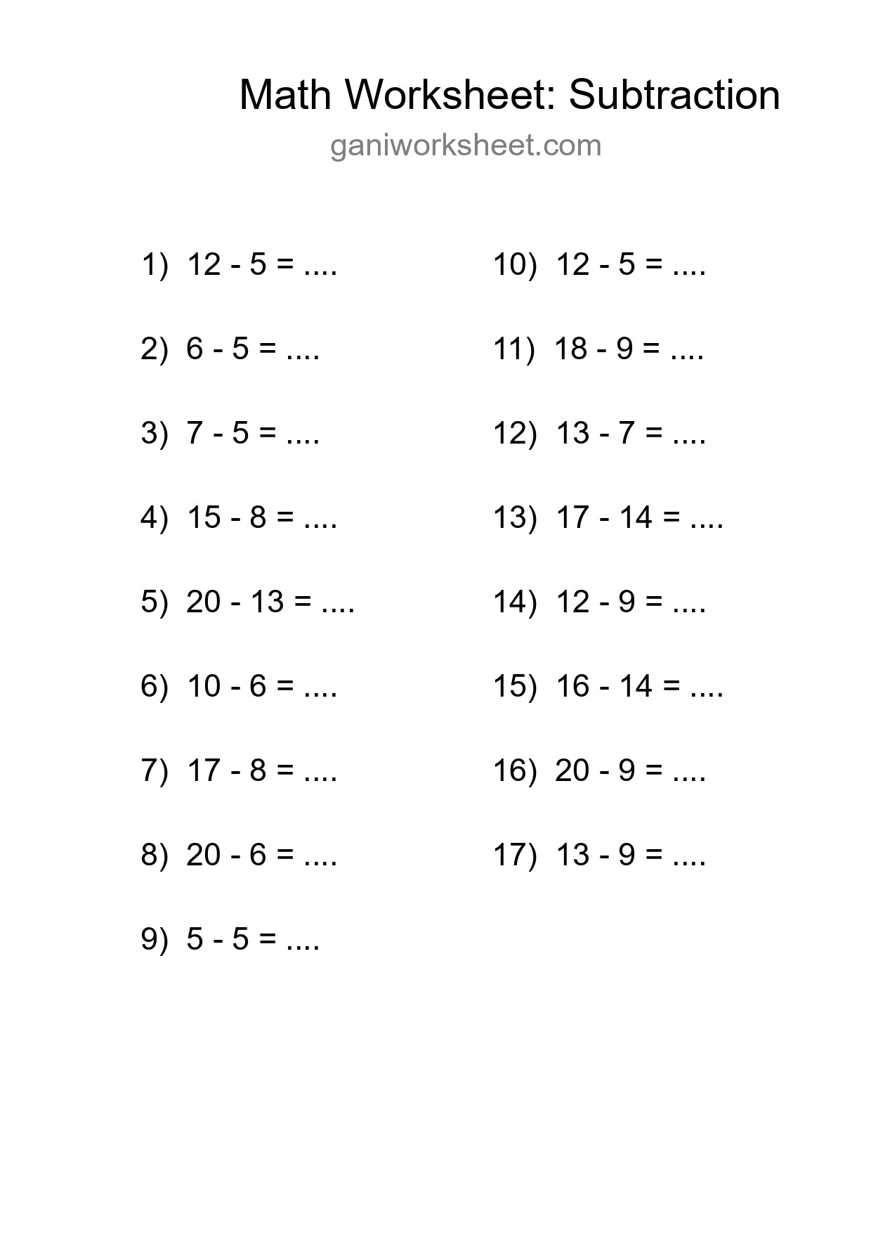 Printable Free 17 Subtraction Math Worksheet For Grade 2 - Part 1668