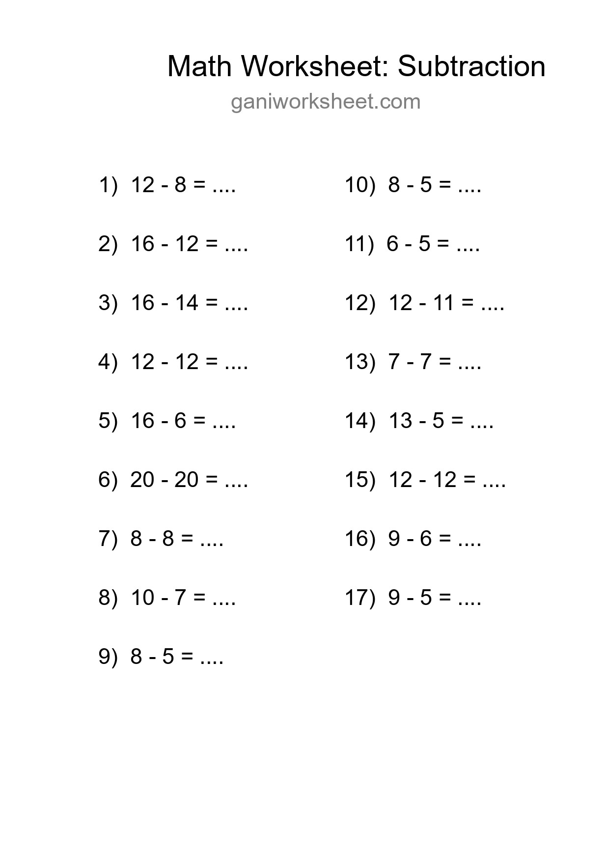 Printable Free 17 Subtraction Math Worksheet For Grade 2 - Part 548