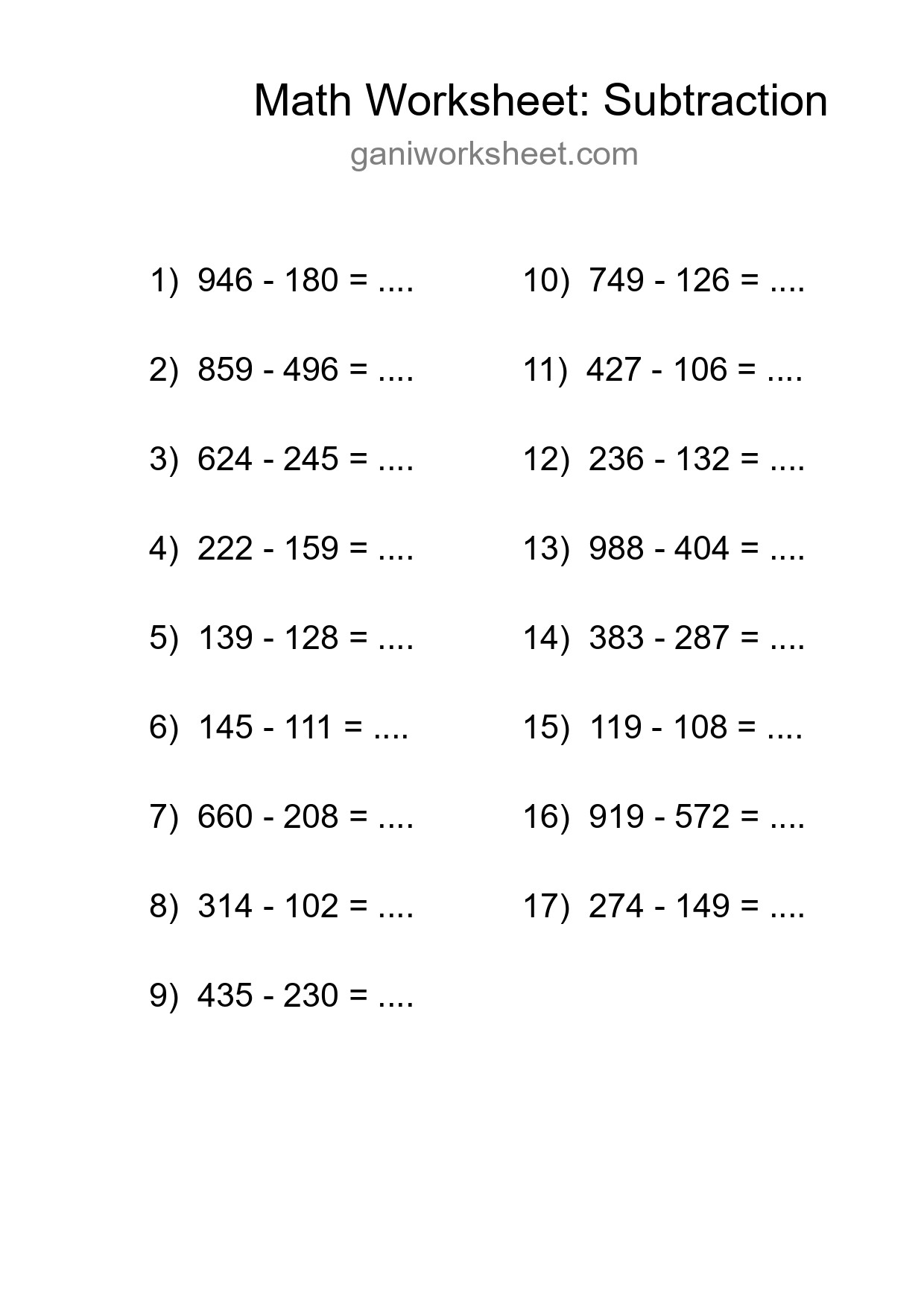 Printable Free 17 Subtraction Math Worksheet For Grade 5 - Part 648