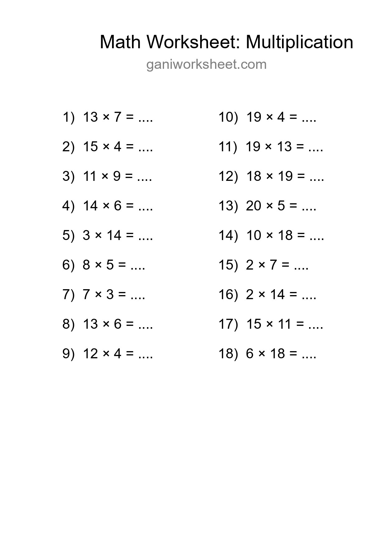 Printable Free 18 Multiplication Math Worksheet For Grade 2 - Part 677