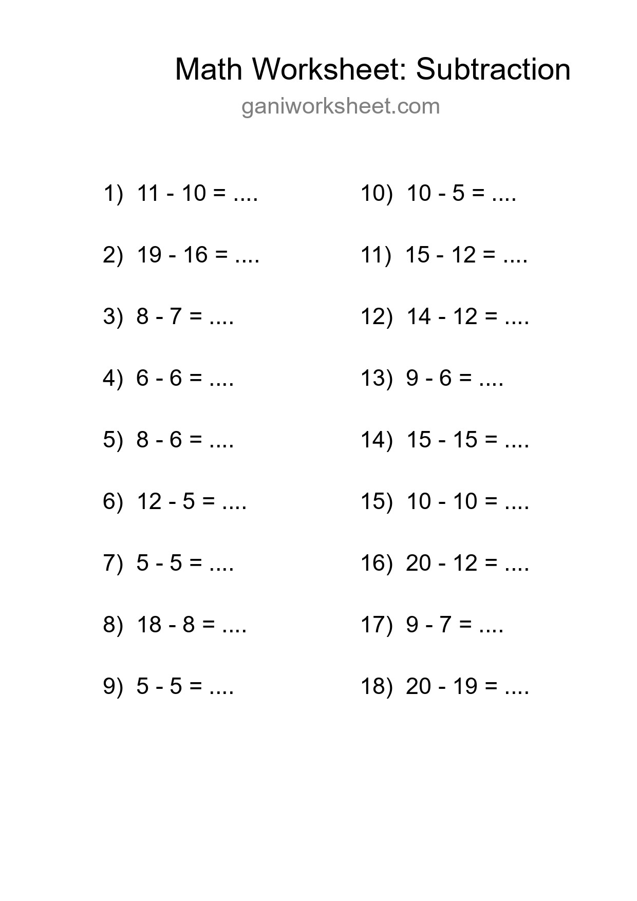 Printable Free 18 Subtraction Math Worksheet For Grade 2 - Part 1148