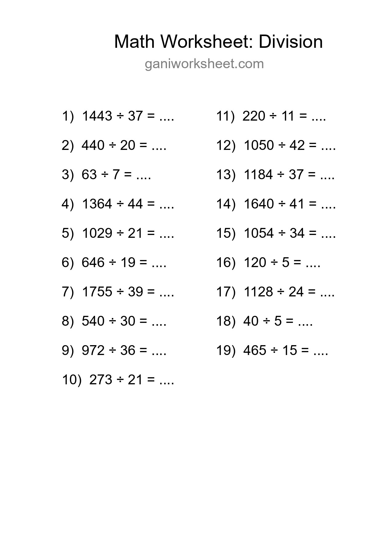 Printable Free 19 Division Math Worksheet For Grade 2 - Part 1014