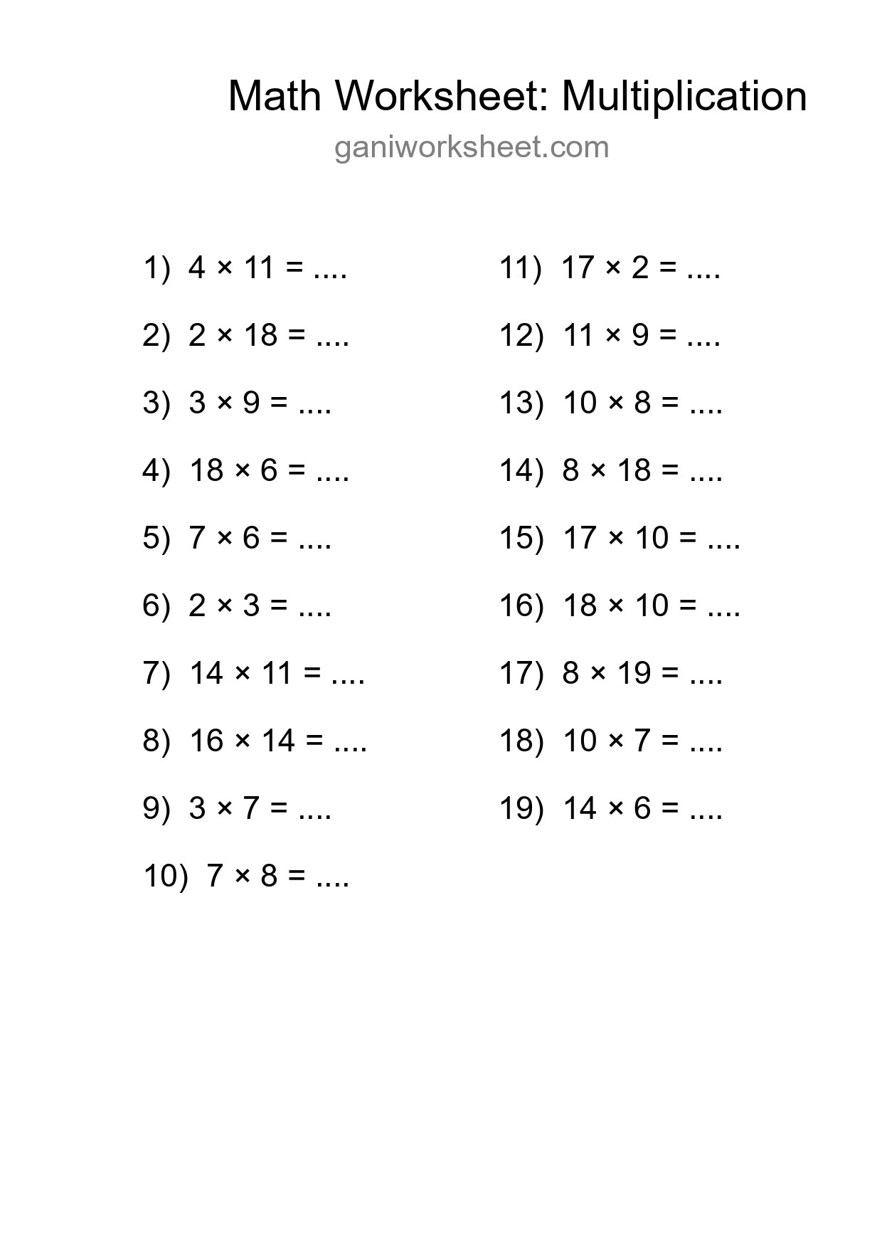 Printable Free 19 Multiplication Math Worksheet For Grade 2 - Part 1477