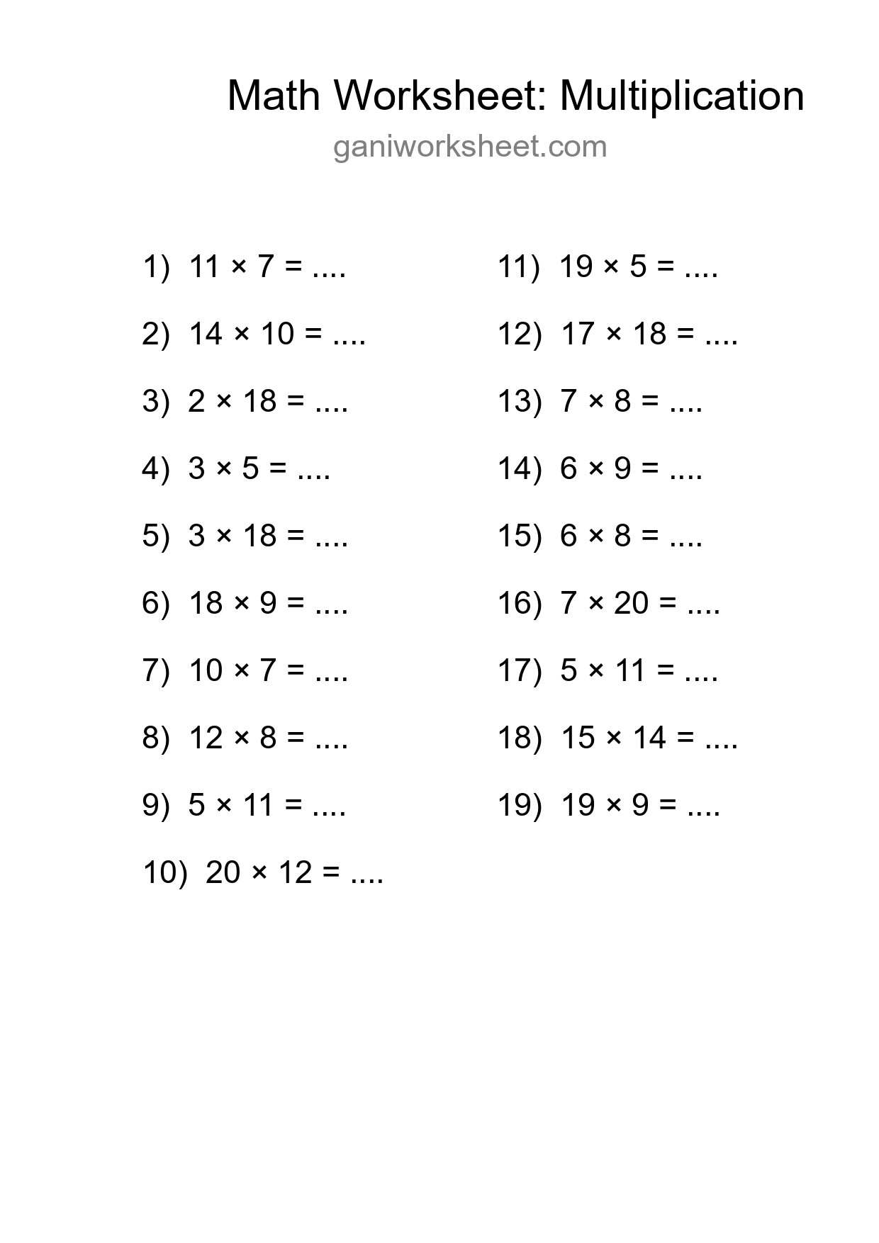 Printable Free 19 Multiplication Math Worksheet For Grade 2 - Part 267