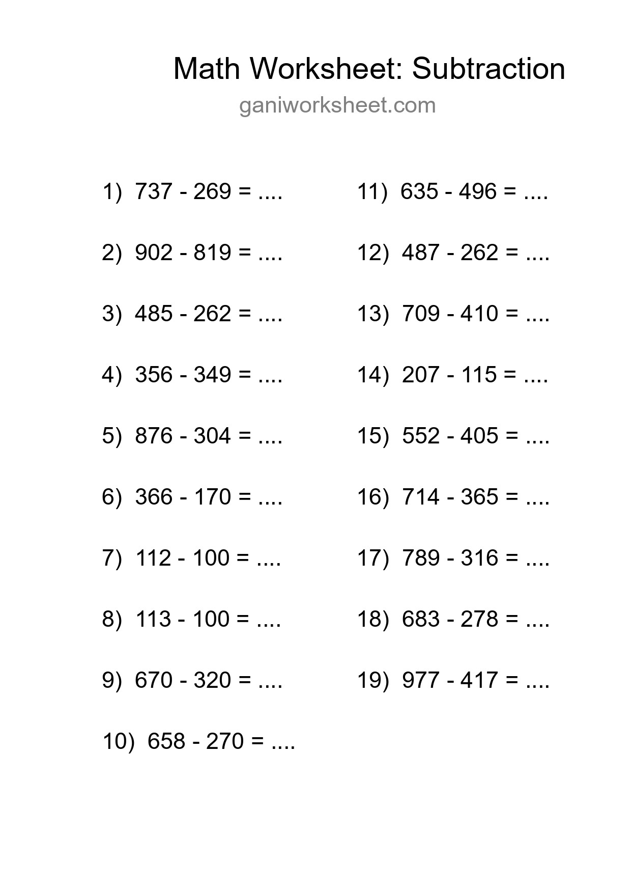 Printable Free 19 Subtraction Math Worksheet For Grade 5 - Part 1358