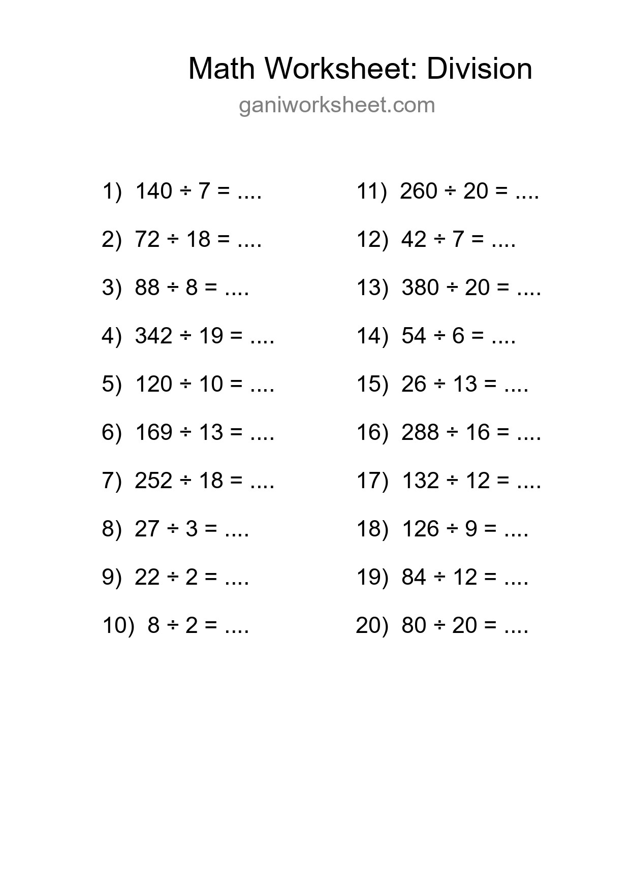 Printable Free 20 Division Math Worksheet For Grade 2 - Part 1744