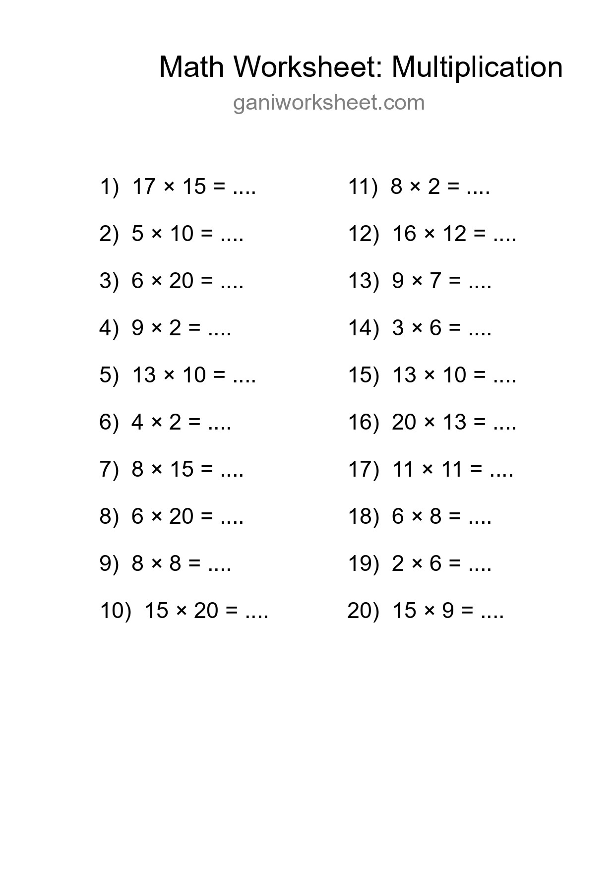 Printable Free 20 Multiplication Math Worksheet For Grade 2 - Part 577