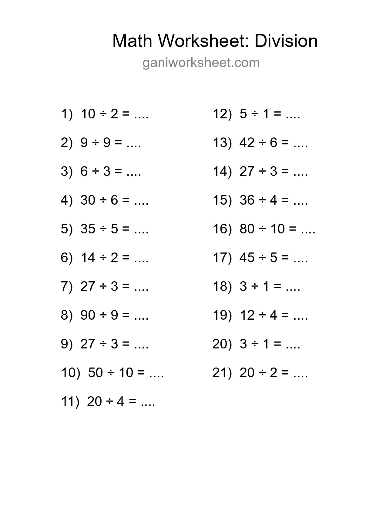 Printable Free 21 Division Math Worksheet For Grade 1 - Part 1524