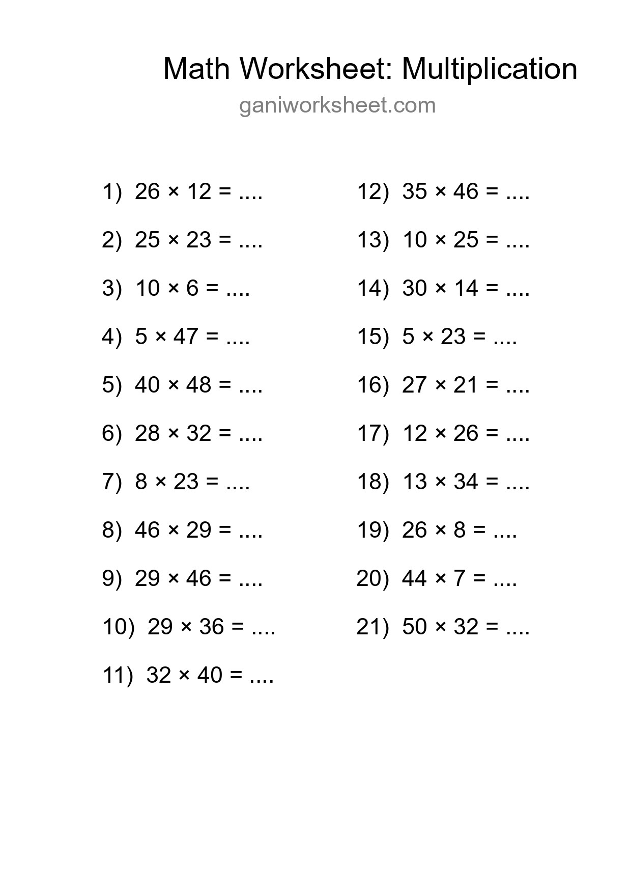 Printable Free 21 Multiplication Math Worksheet For Grade 2 - Part 1557
