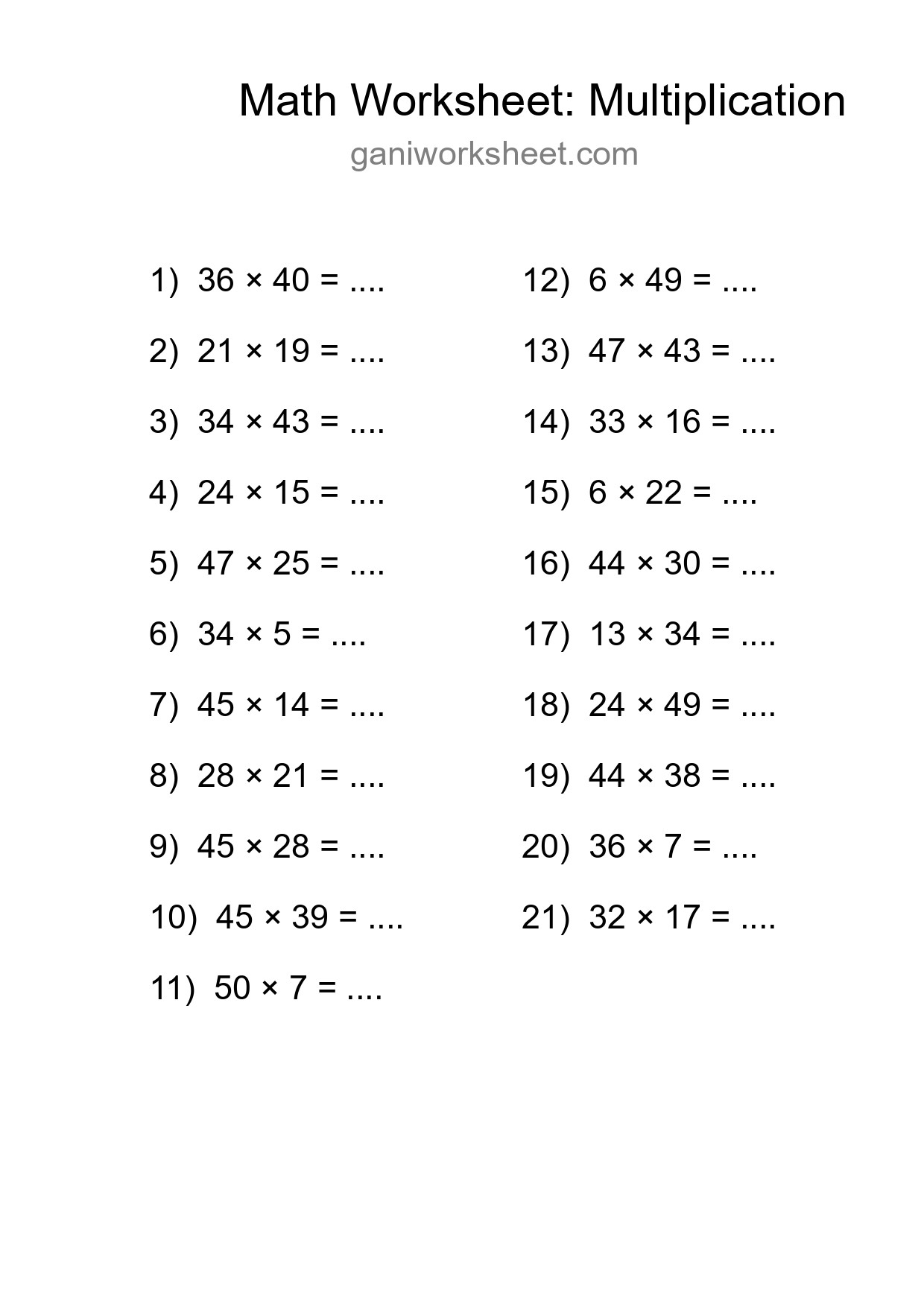 Printable Free 21 Multiplication Math Worksheet For Grade 2 - Part 1627