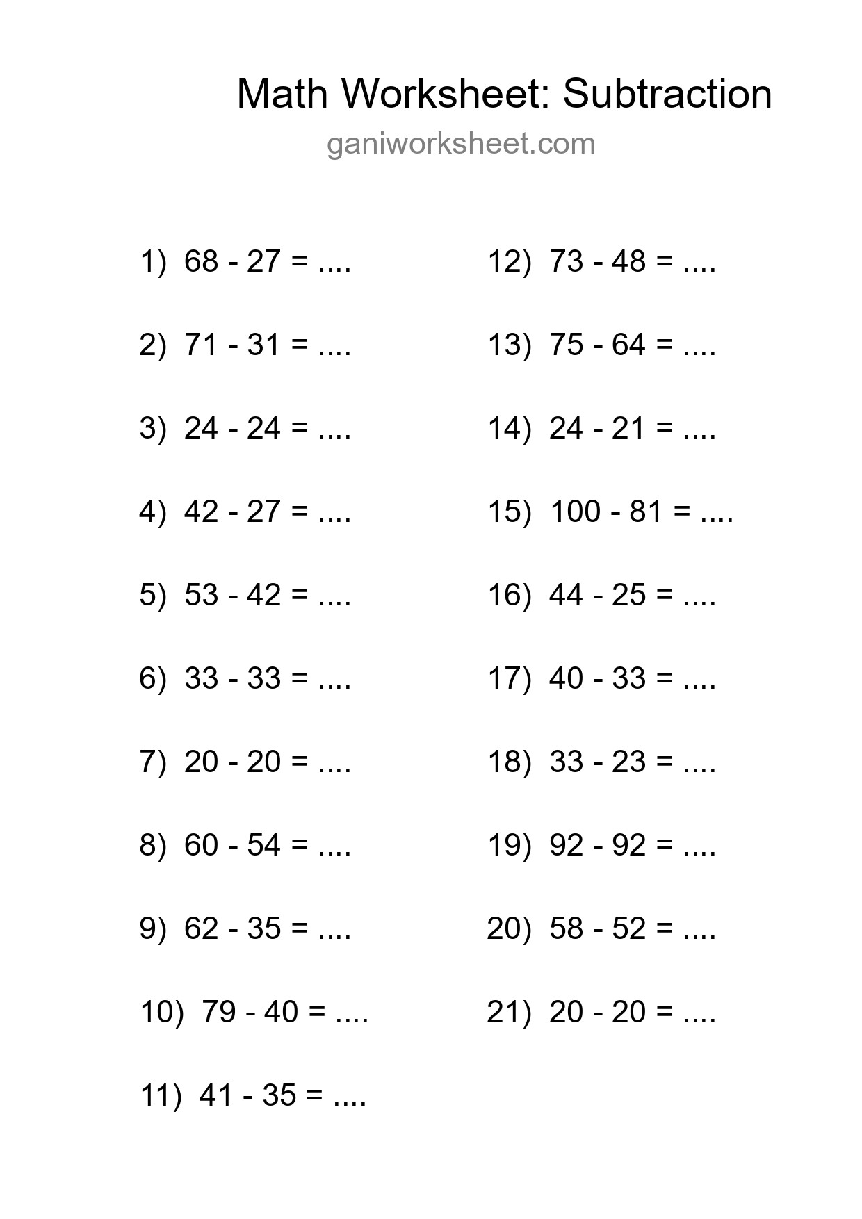 Printable Free 21 Subtraction Math Worksheet For Grade 3 - Part 838