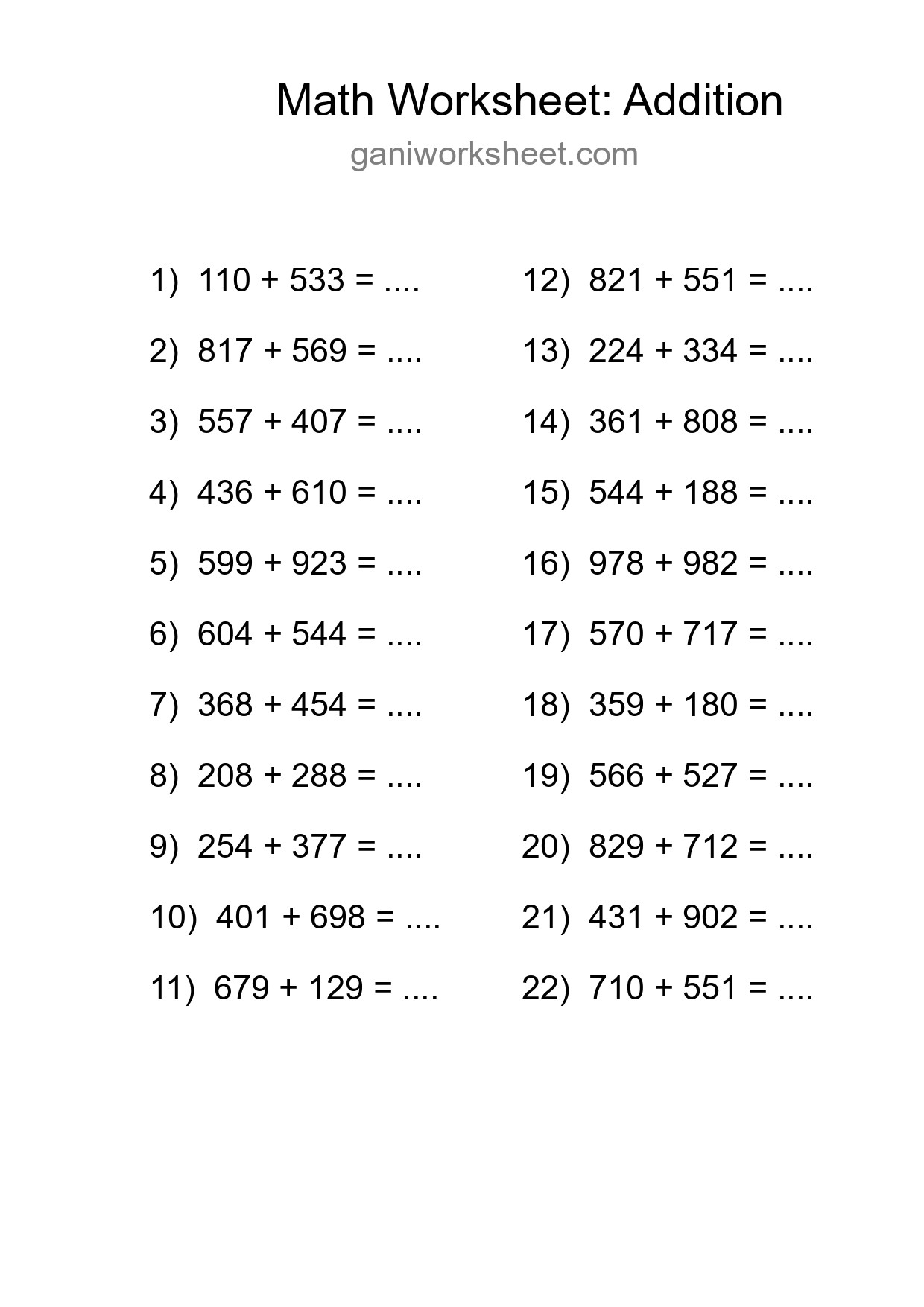 Printable Free 22 Addition Math Worksheet For Grade 5 - Part 731