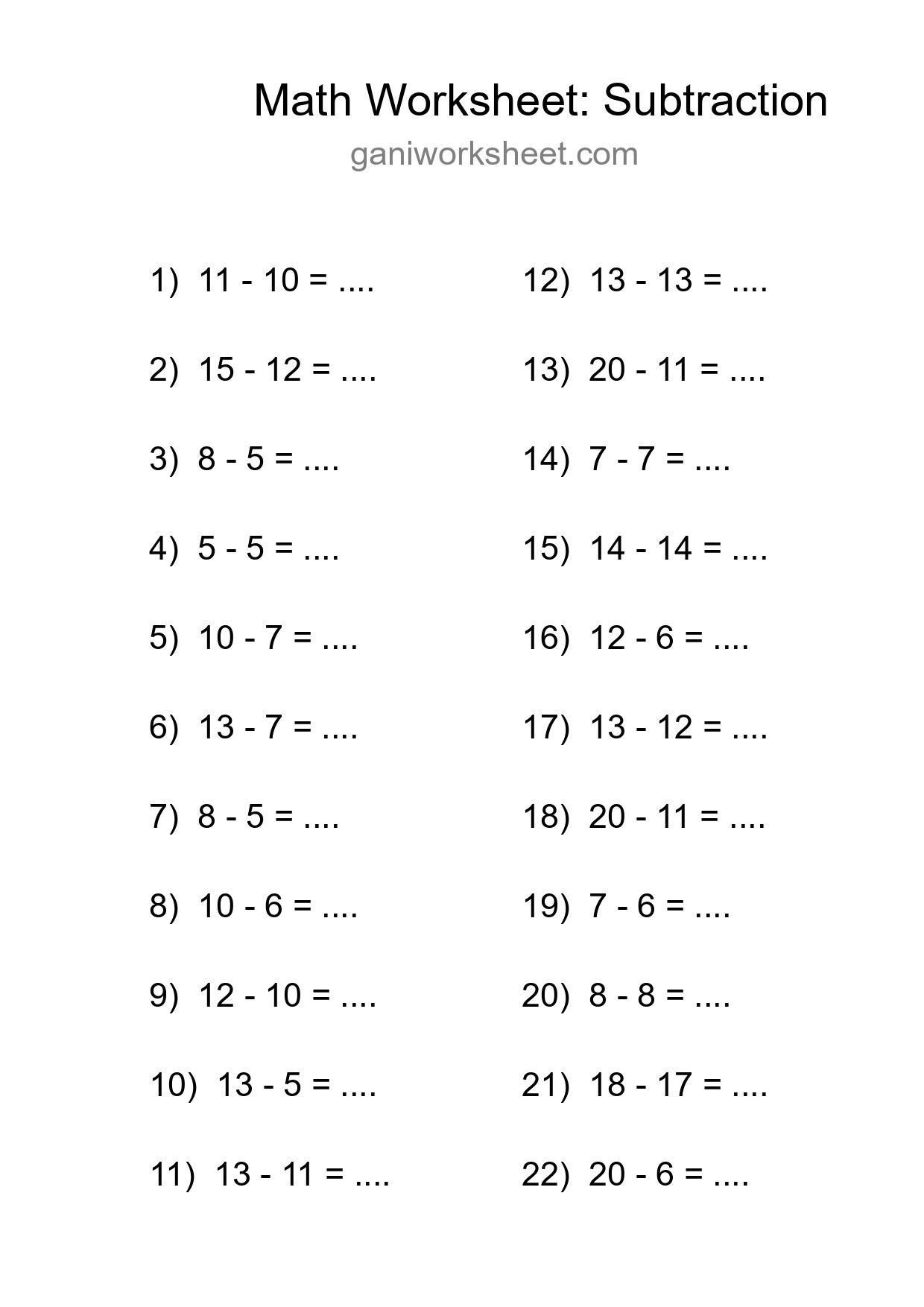 Printable Free 22 Subtraction Math Worksheet For Grade 2 - Part 1008