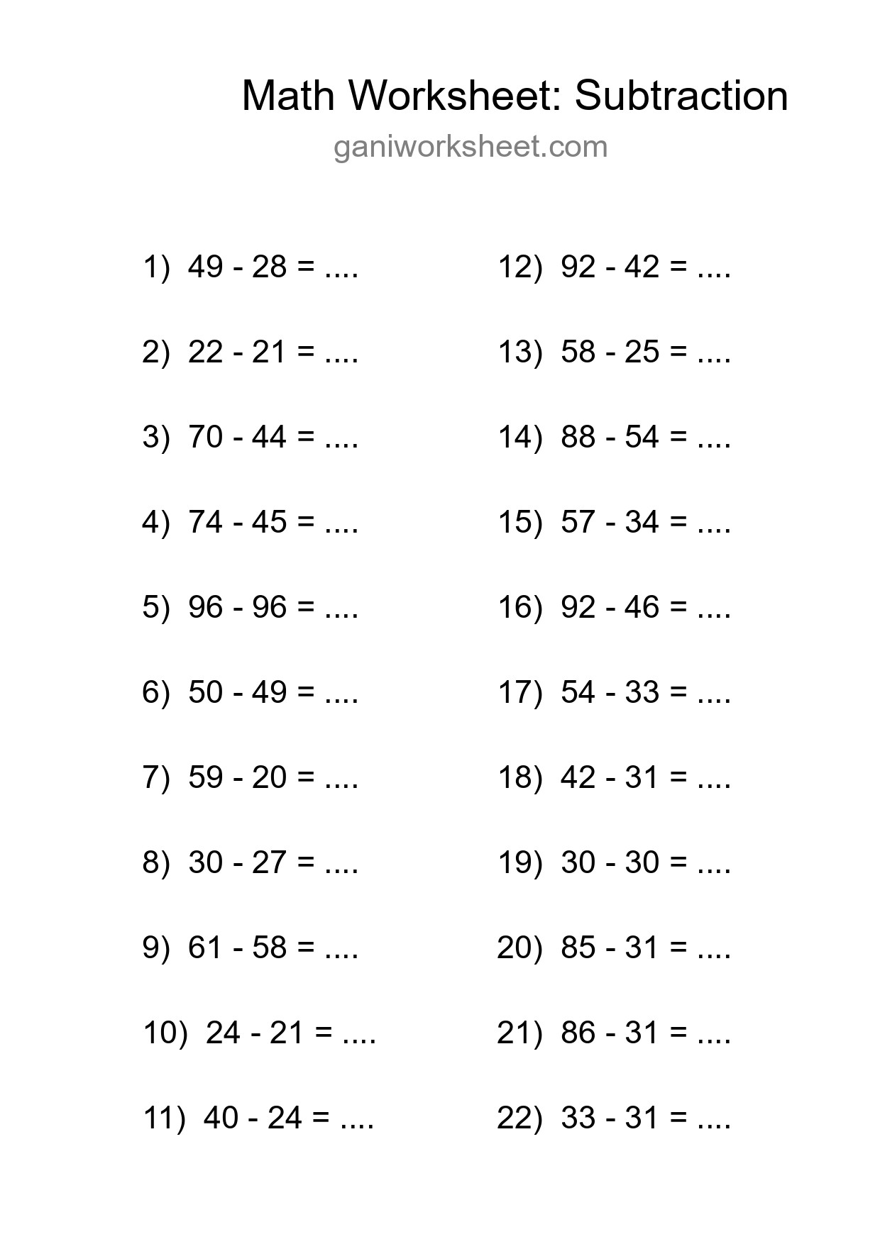 Printable Free 22 Subtraction Math Worksheet For Grade 3 - Part 378